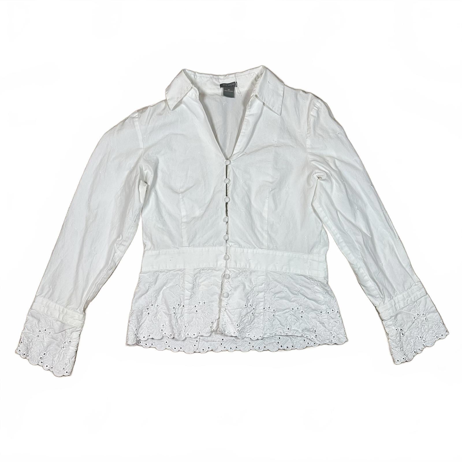 Ann Taylor Ann Taylor Blouse White Eyelet Lace Detail Vintage Size M / US 6-8 / IT 42-44 - 1 Thumbnail