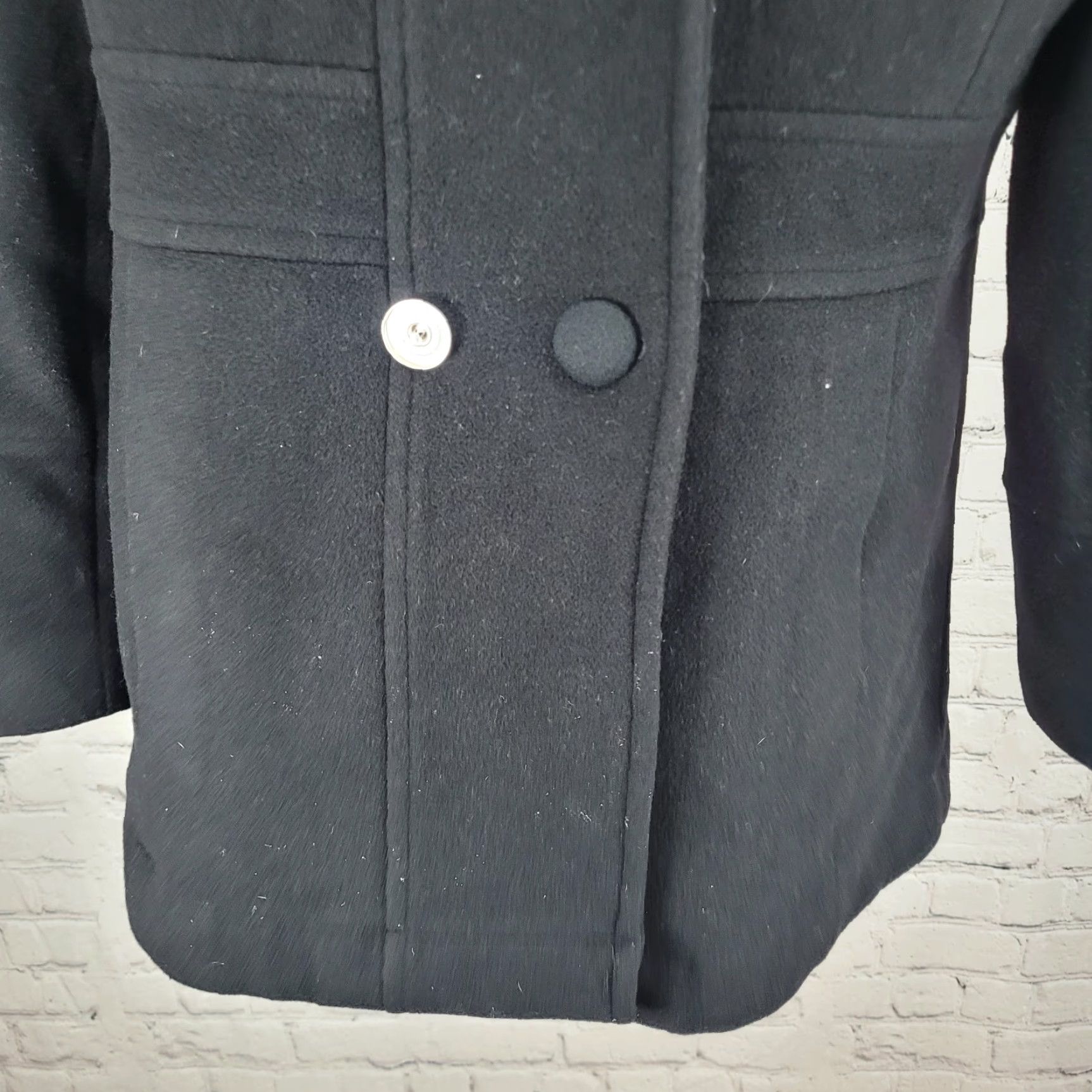 Vintage Larry Levine Black Wool & Cashmere Rex Rabbit Fur Collar Pea Coat Size Small S Womens Size S / US 4 / IT 40 - 5 Thumbnail