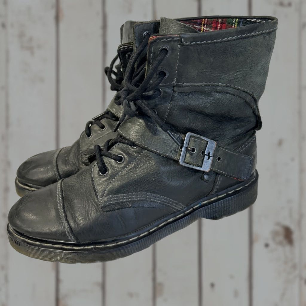 Dr. Martens VINTAGE Dr. Martens Triumph Moto Buckle Boots Combat Army Dark Leather Unisex Adults Dark Green 12 Boots Mens Women Size US 12 / EU 45 - 1 Thumbnail