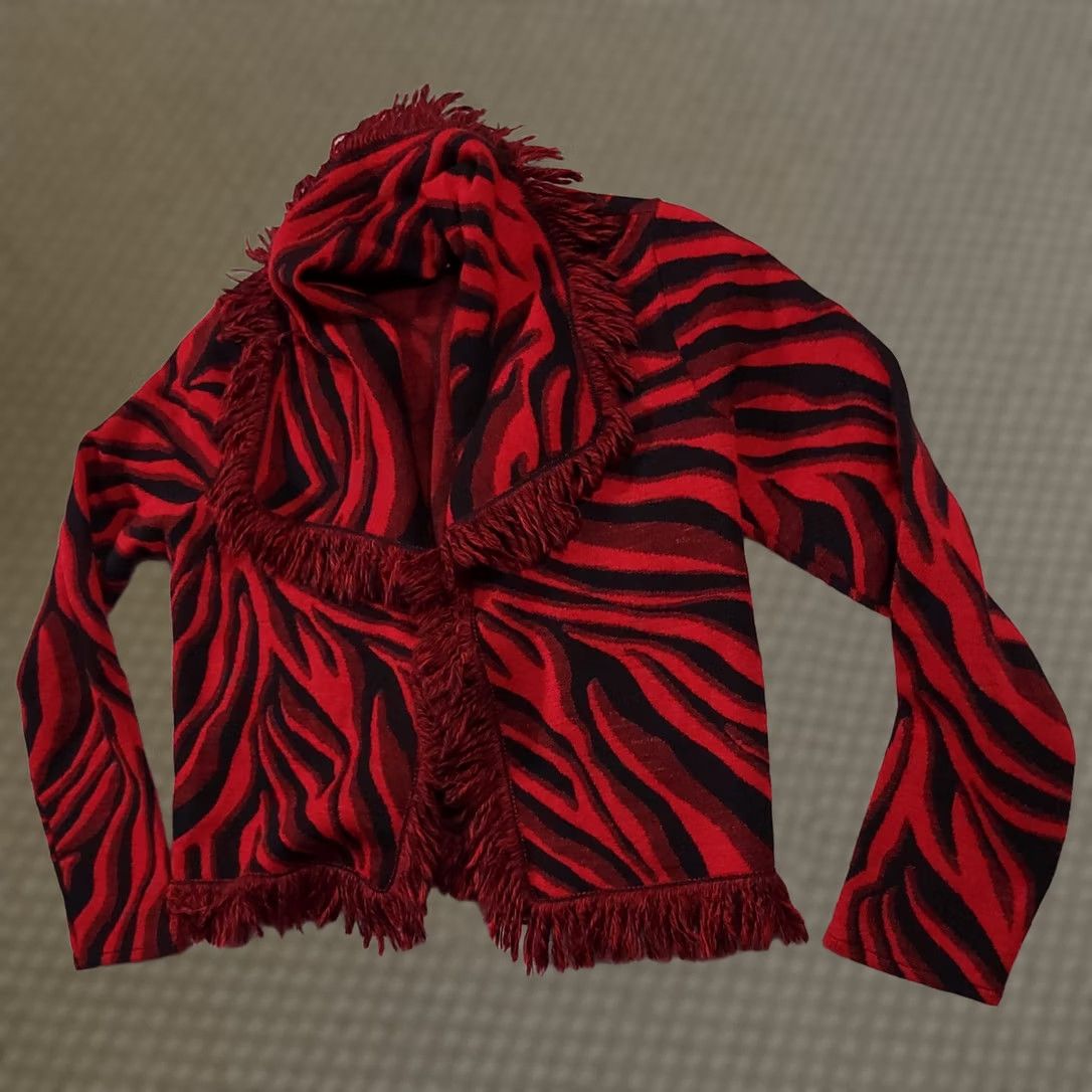 Vintage VINTAGE Chico's Cardigan Women's Small Size 0 Wool Blend Fringe Open Front Sweater Red Size S / US 4 / IT 40 - 1 Thumbnail