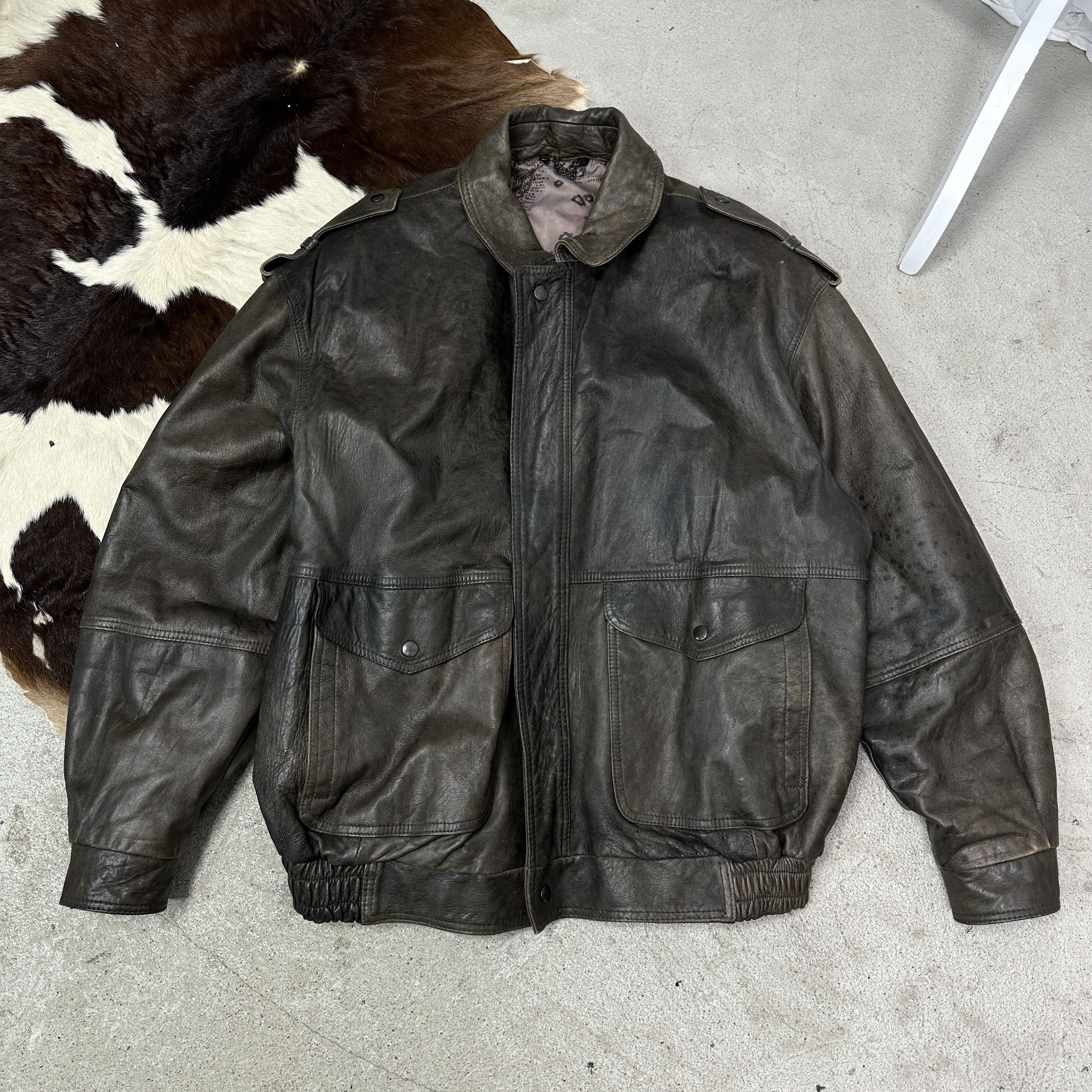 Vintage Vintage Leather Biker Moto Washed Bomber Jacket 80s Size US L / EU 52-54 / 3 - 3 Thumbnail