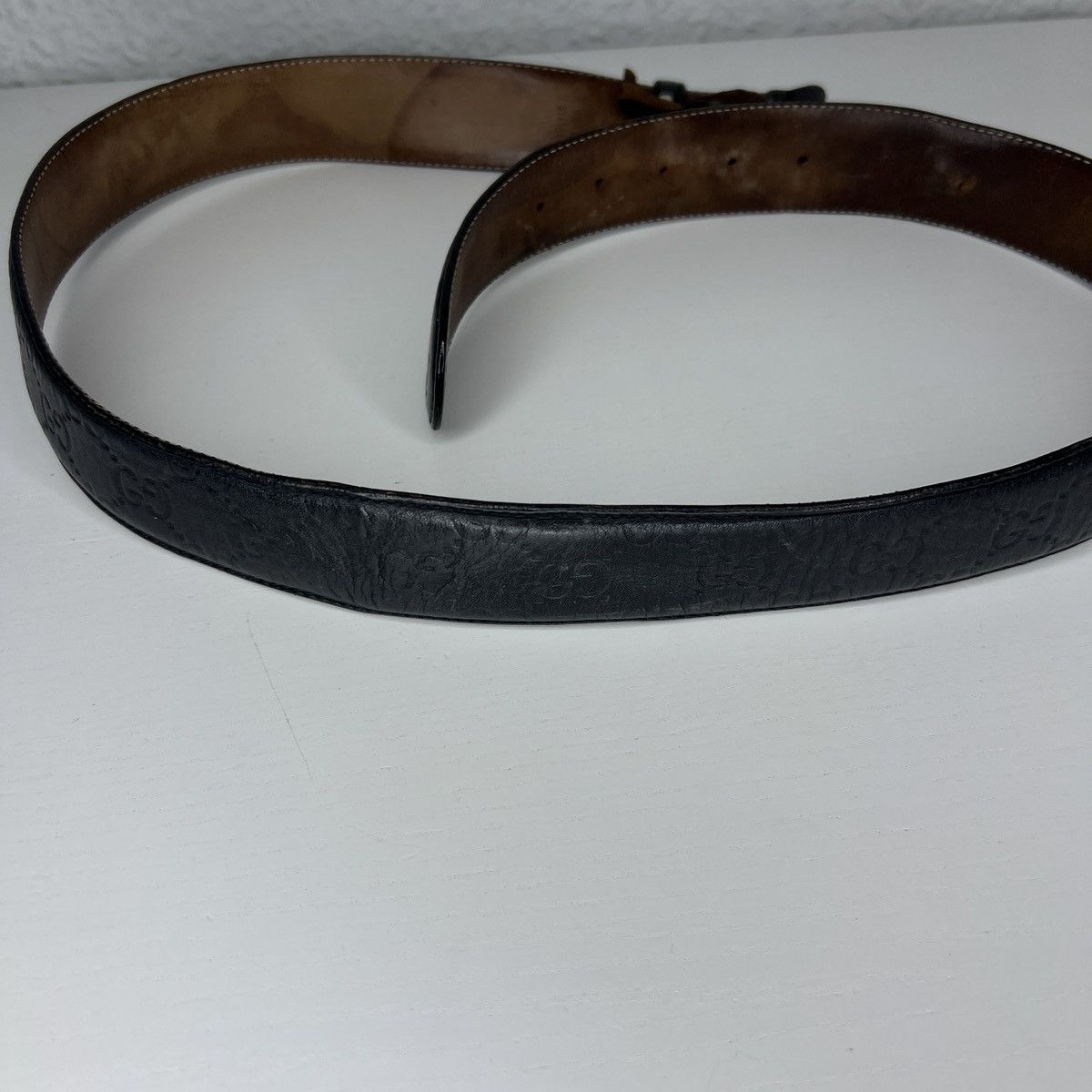 Designer × Gucci Gucci GG Belt Black Leather Monogram Silver Retro Y2K Drill Size ONE SIZE - 6 Thumbnail