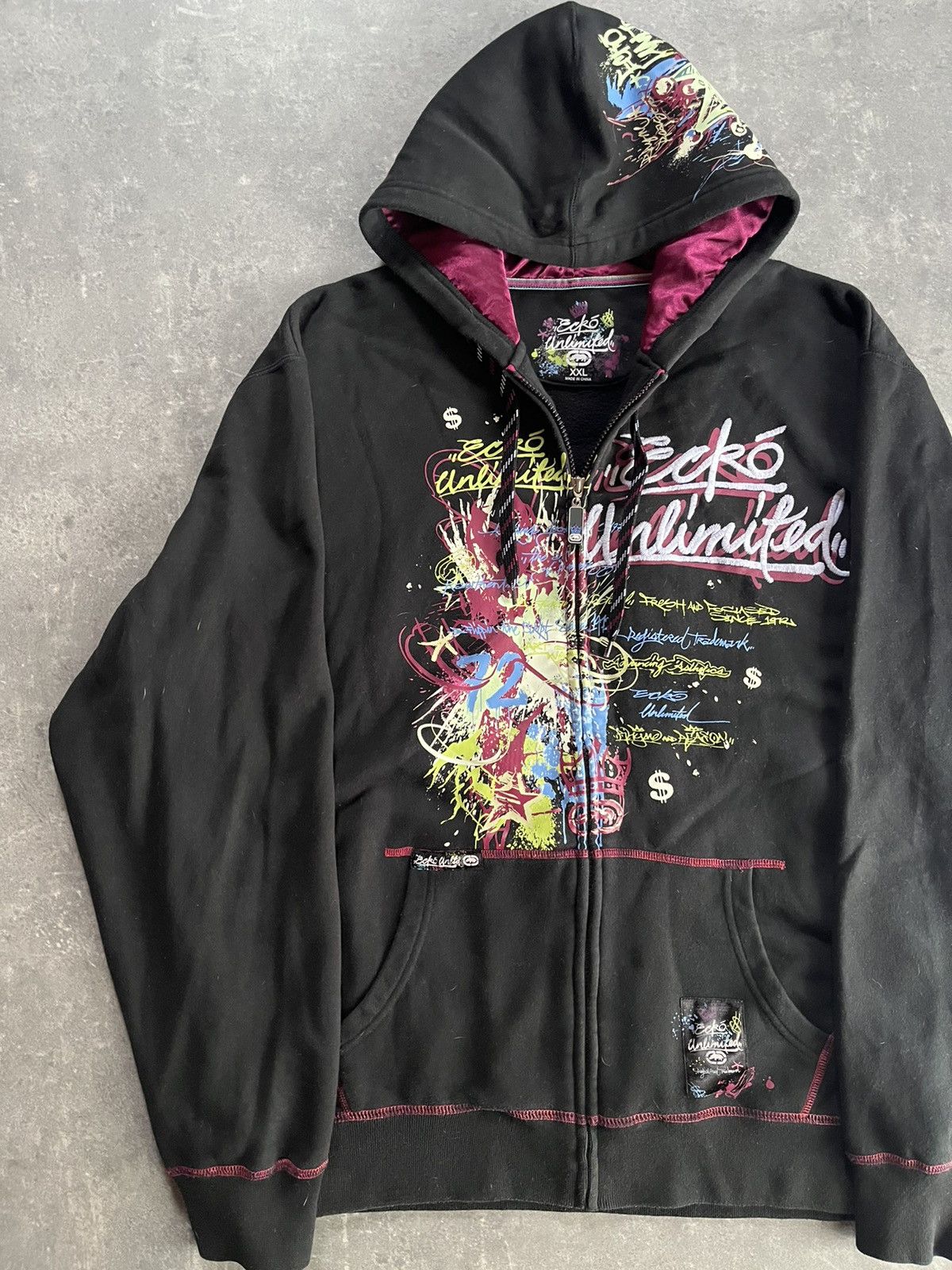 Ecko Unltd. 00s Ecko Unlimited Painted Logo Baggy Zip Hoodie XXL Rare Size US XXL / EU 58 / 5 - 3 Thumbnail