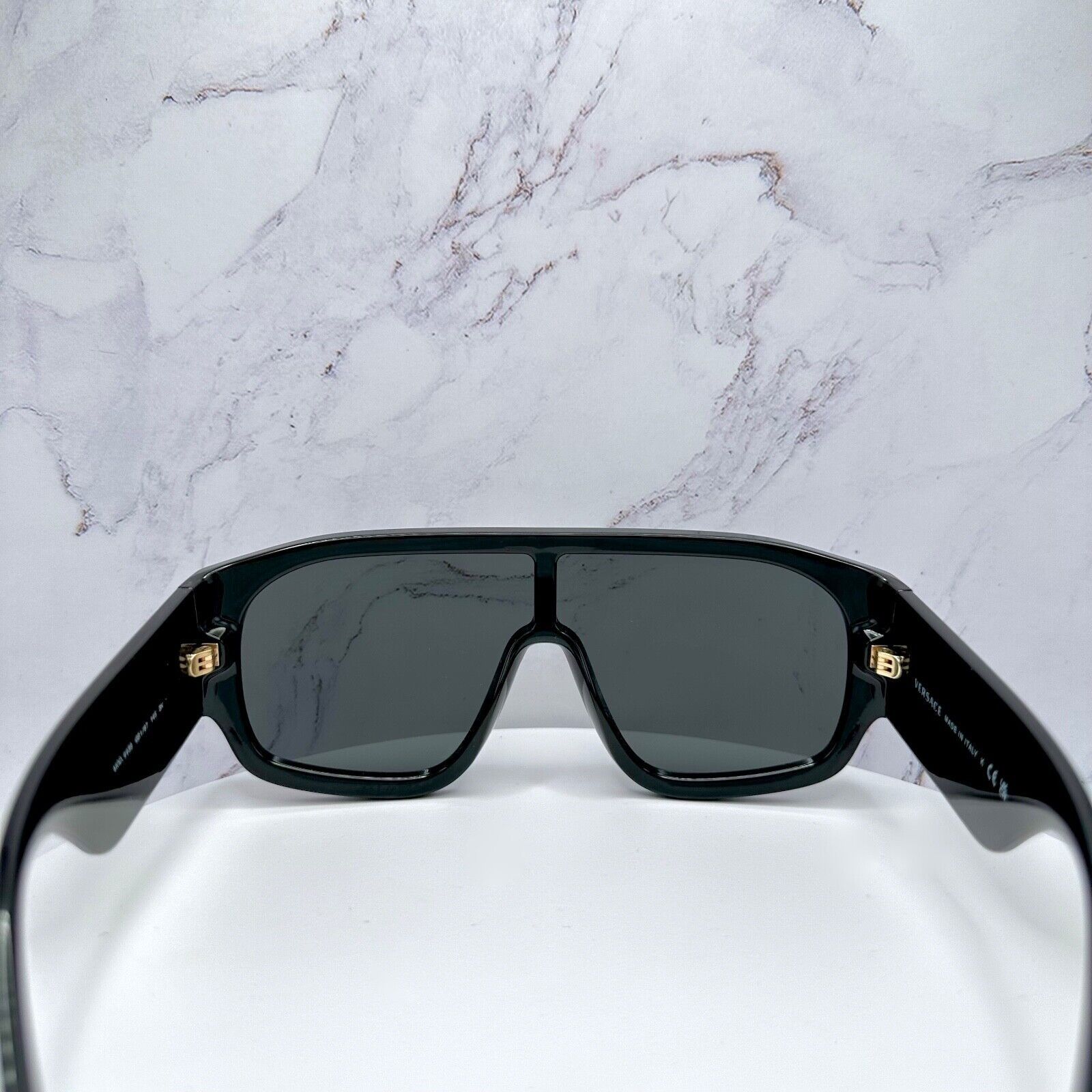 Versace New VERSACE Sunglasses Black Aviator Wrap Shield Runway Gold Size ONE SIZE - 14 Thumbnail