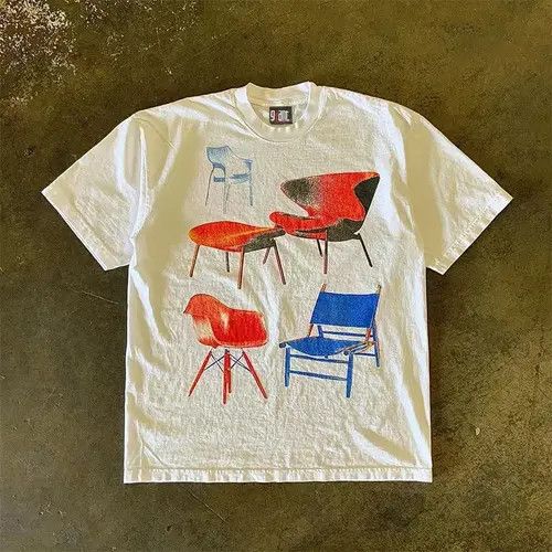 Japanese Brand White washed retro loose chair print t-shirt Size US M / EU 48-50 / 2 - 4 Thumbnail
