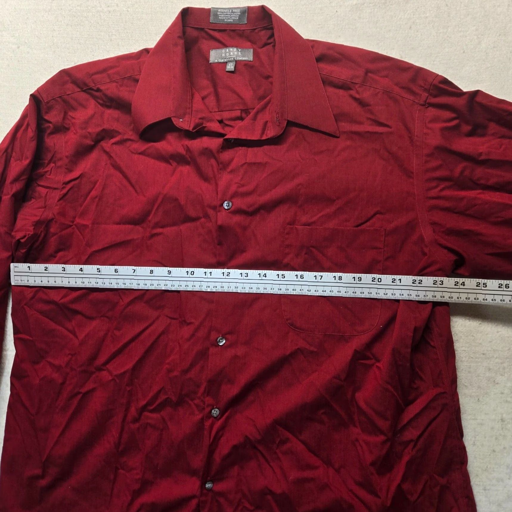 Vintage Crazy Horse Shirt Adult 17 Red Button-Up Long Sleeve Collared Cotton Blend Regular Mens Size 46R - 4 Thumbnail