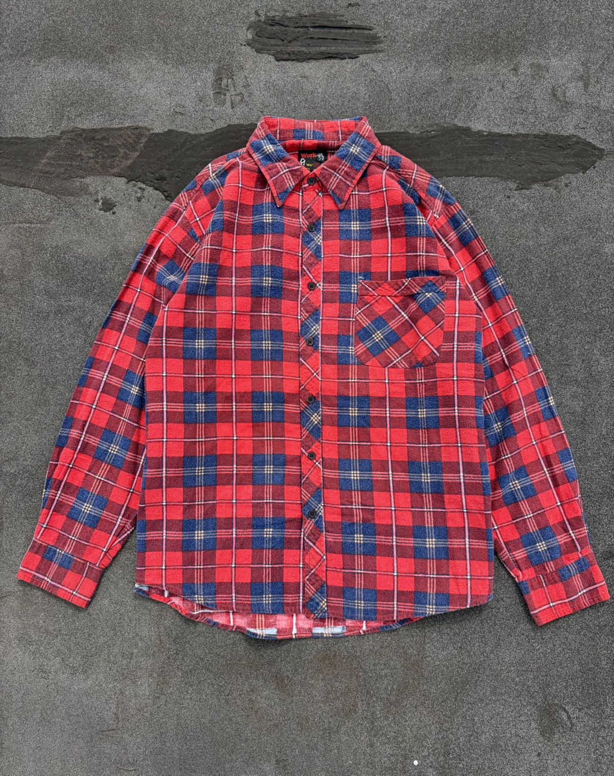 Happy99 Hapoy 99 angel 99 wool plaid flannel button up w patch 