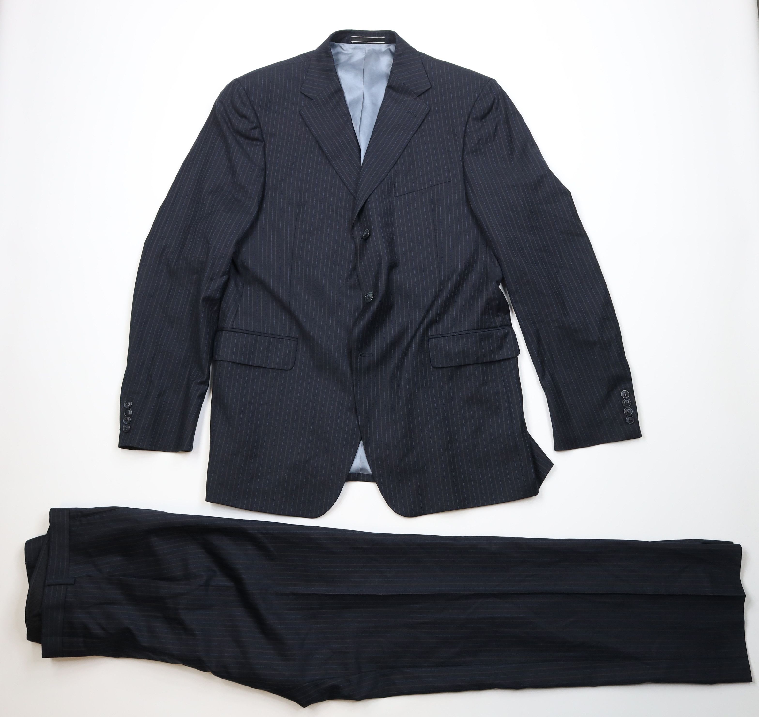 Vintage Vintage Streetwear 2 Piece Super 140s Wool Striped Suit Size 44L - 1 Thumbnail