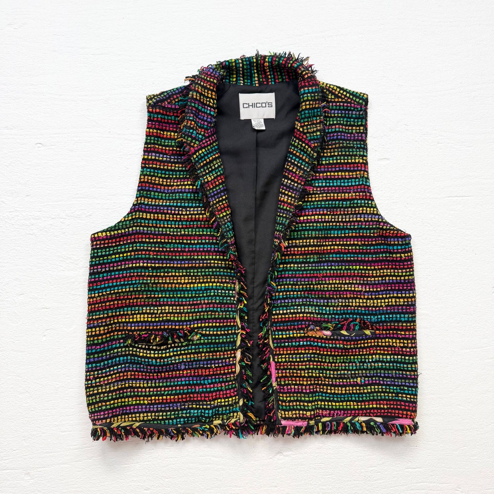 Chicos Vintage Chico’s Silk Fringe Trim Open Front Vest, Size 1 (M) Size M / US 6-8 / IT 42-44 - 1 Thumbnail