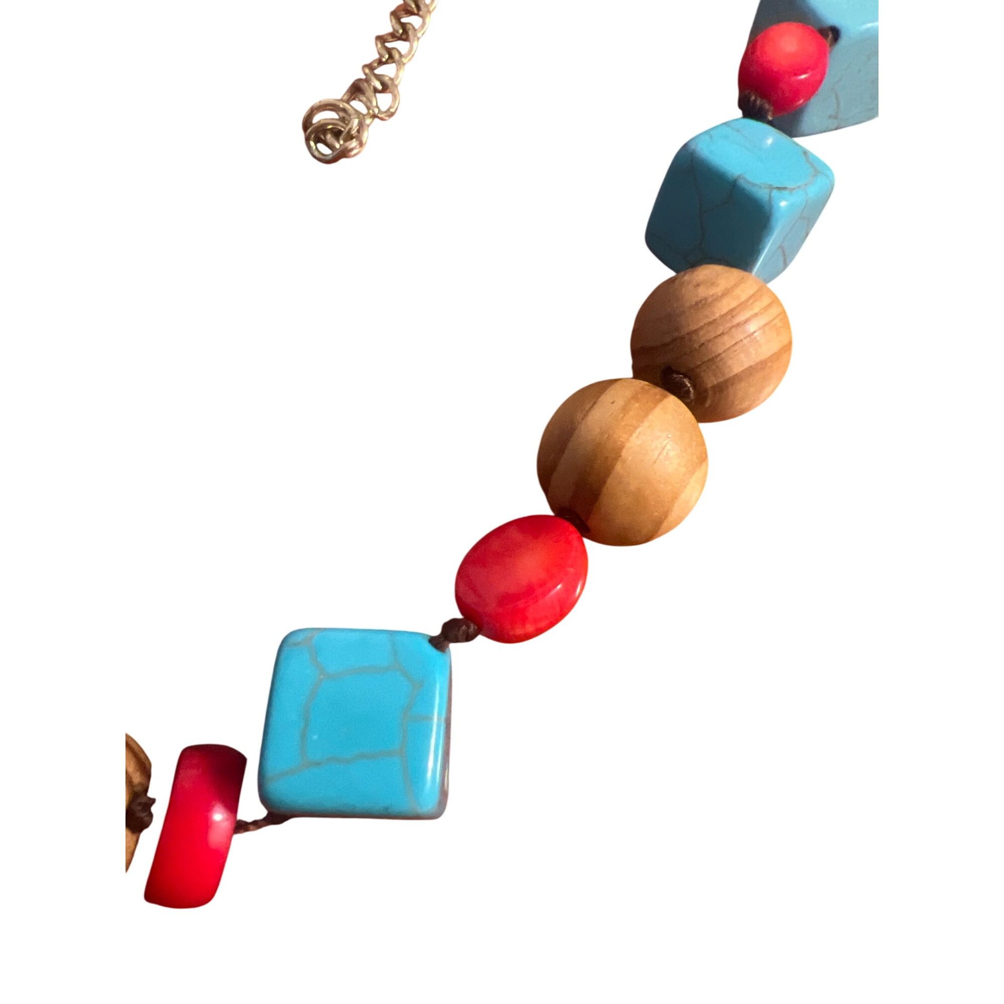 Other Statement Necklace Wood Turquoise Coral Beads Festival Triba Size ONE SIZE - 2 Thumbnail