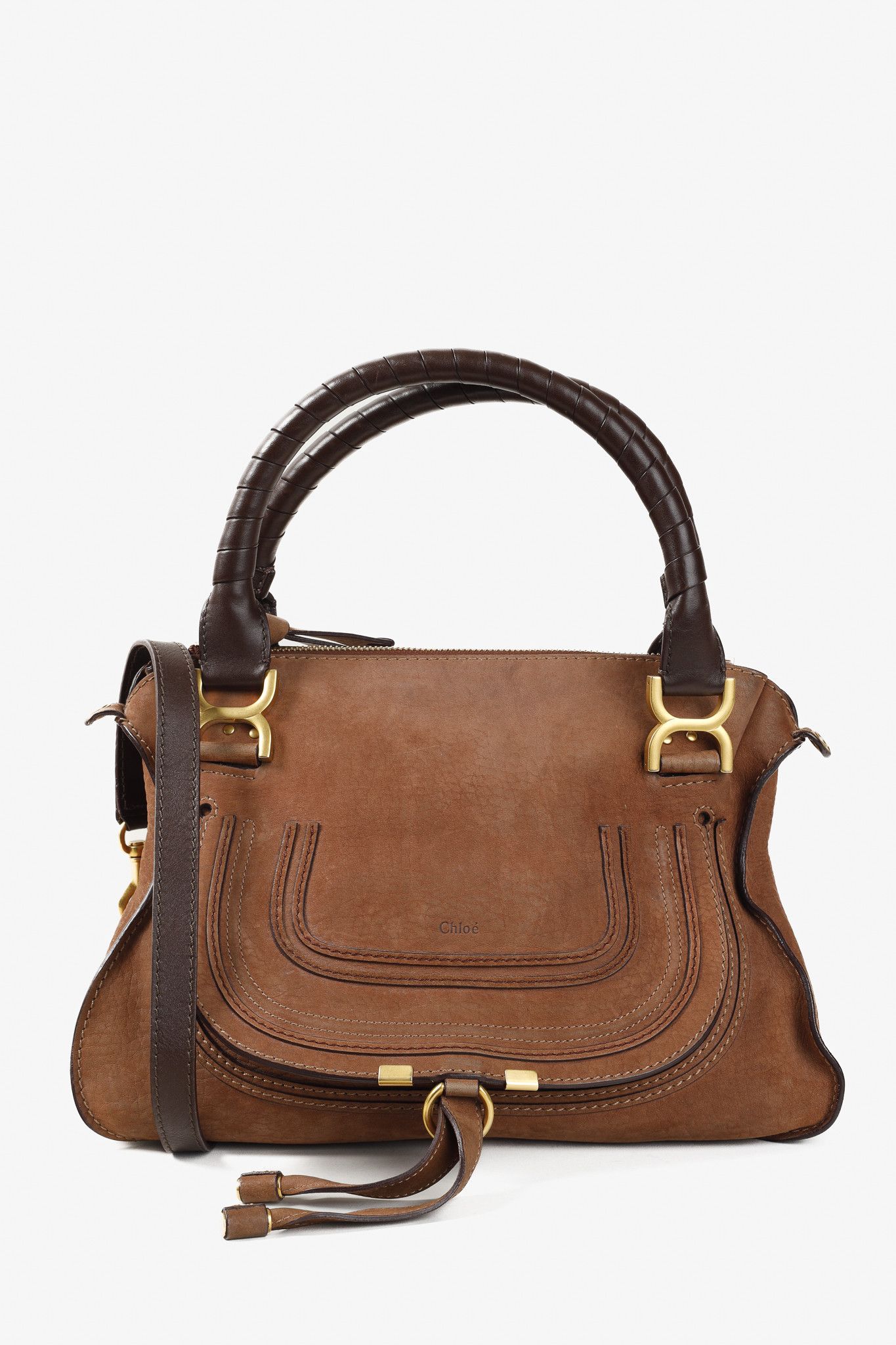 Chloe Marcie Brown Nubuck-Leather Shoulder Bag