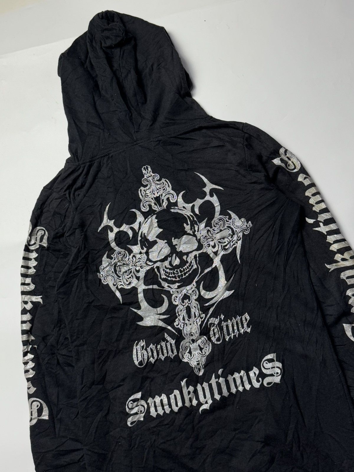 20471120 × Hysteric Glamour × Japanese Brand Gothic Skulls Poem Japanese Hoodie Blue Gtrive Size US S / EU 44-46 / 1 - 4 Thumbnail