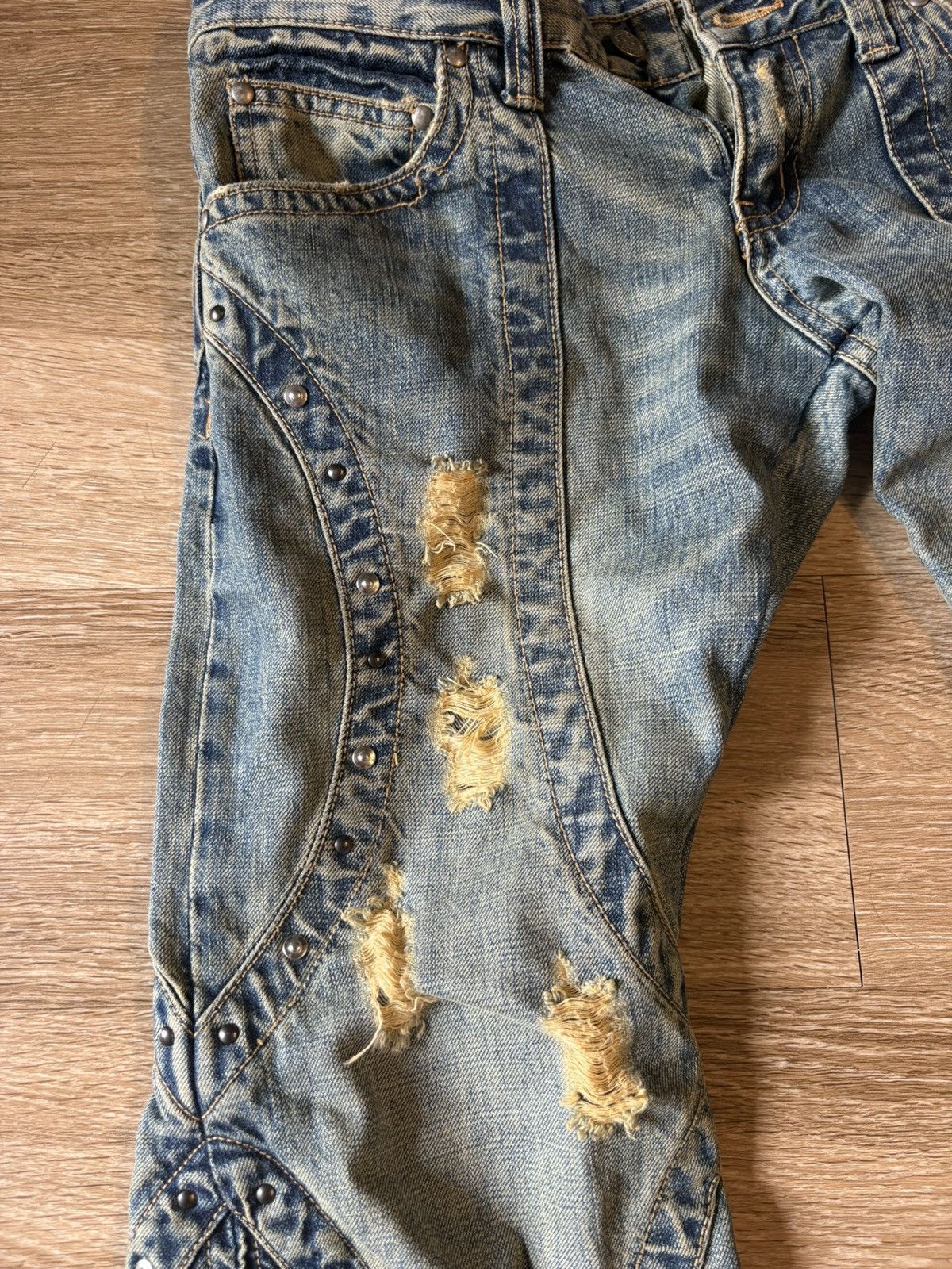 Tornado Mart Tornado Mart Archive Studded Distressed Zip-Flare Denim Size 30" / US 8 / IT 44 - 4 Thumbnail