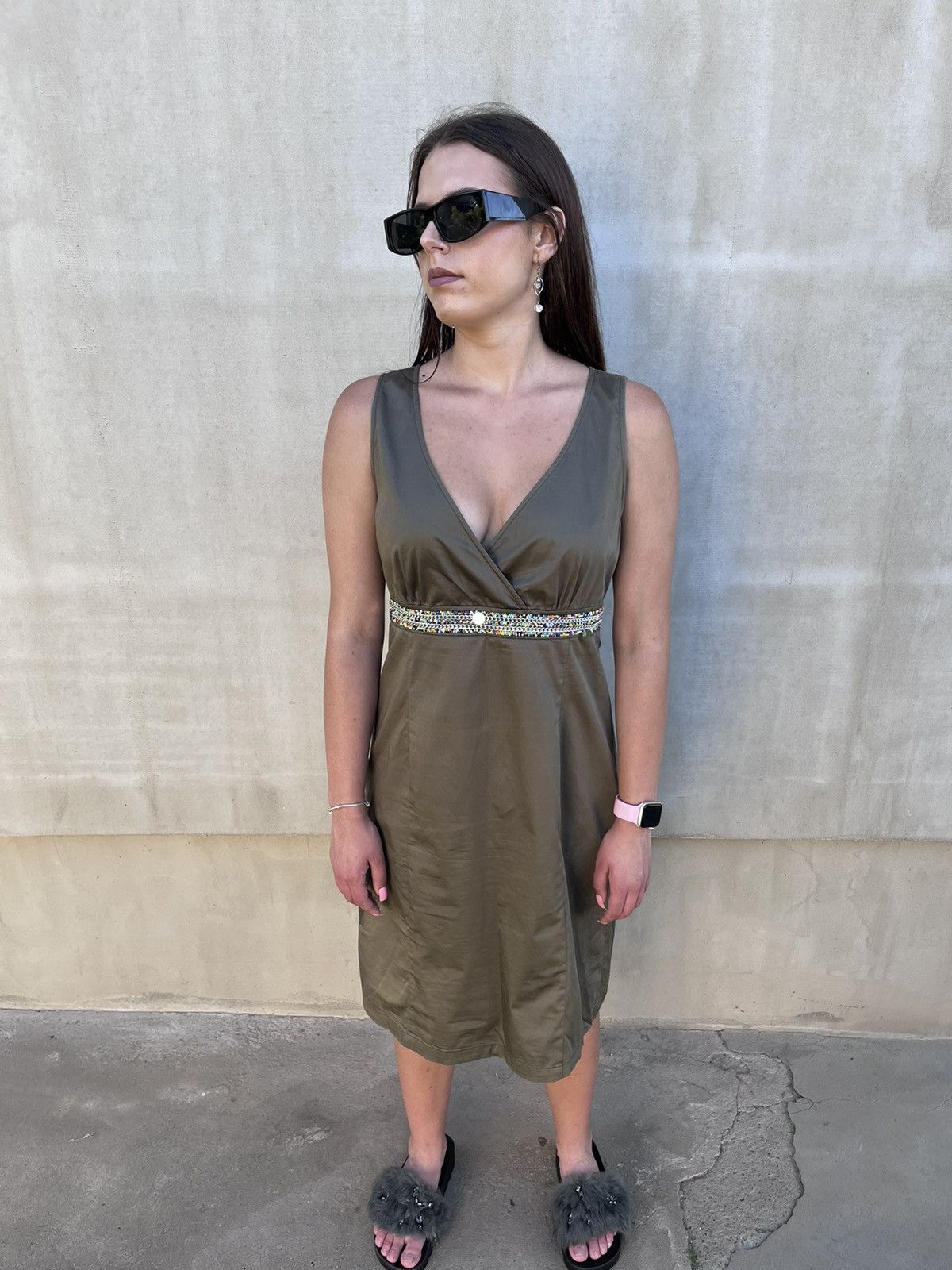 Love Moschino Love Moschino Women’s Green Beaded Dress Sleeveless I44 US8 Size M / US 6-8 / IT 42-44 - 2 Thumbnail