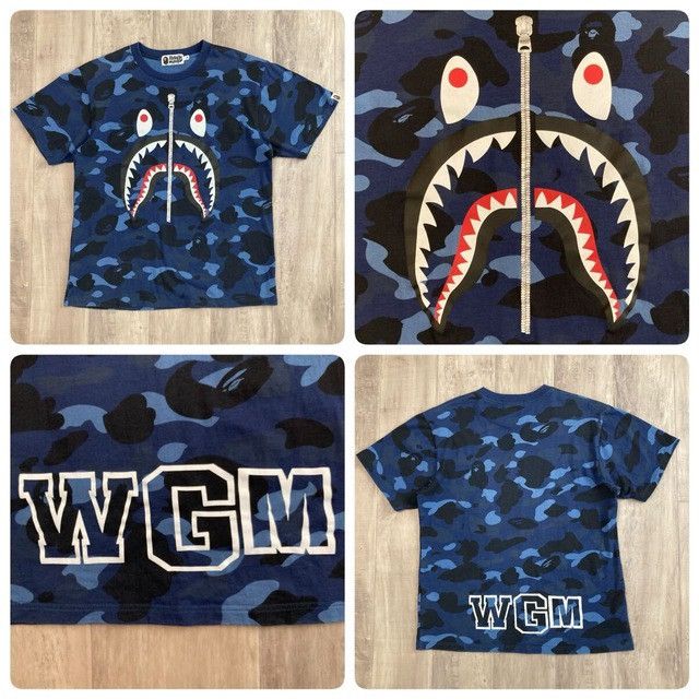 Bape BAPE WGM Shark T-shirt Blue camo a bathing ape Size US M / EU 48-50 / 2 - 1 Thumbnail