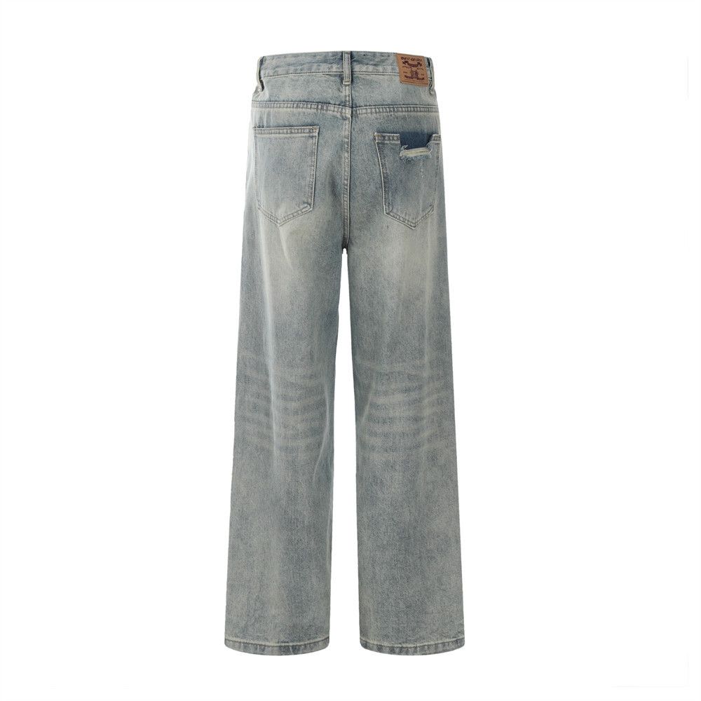 Japanese Brand Punk distressed washed denim straight pants for men Size US 32 / EU 48 - 3 Thumbnail