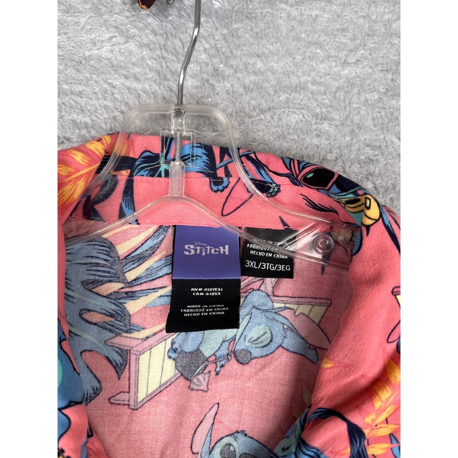 Disney Disney Shirt Men 3XL Floral Leaf Pink Blue Hawaiian Resort Vacation Aloha Lilo & Stitch Cotton Button-Up Short Sleeve Shirt Mens Size US XXL / EU 58 / 5 - 7 Thumbnail