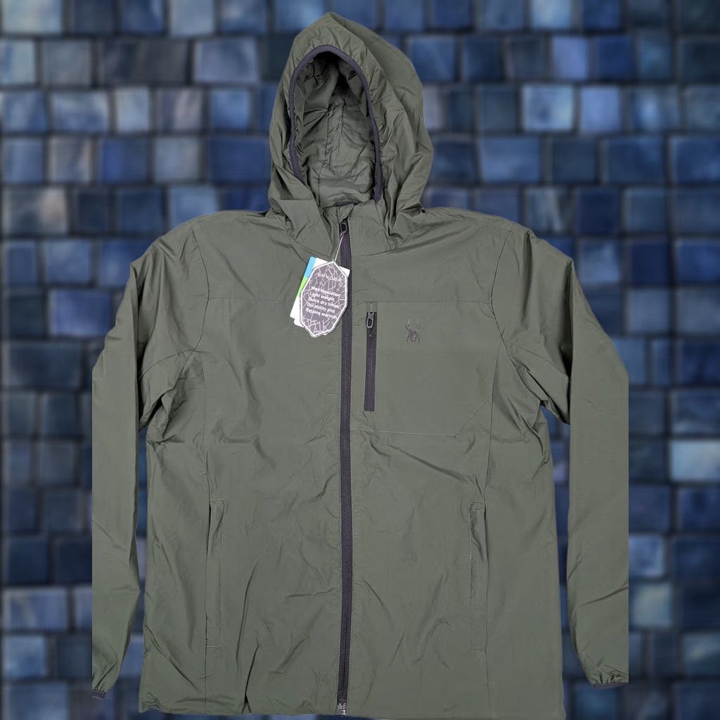 Spyder Spyder Jacket Mens M Olive Windbreaker Hooded Lightweight Hydroweb Proweb Flexweb Full Zip Pockets Water Resistant Wind-Resistant Size US M / EU 48-50 / 2 - 1 Thumbnail