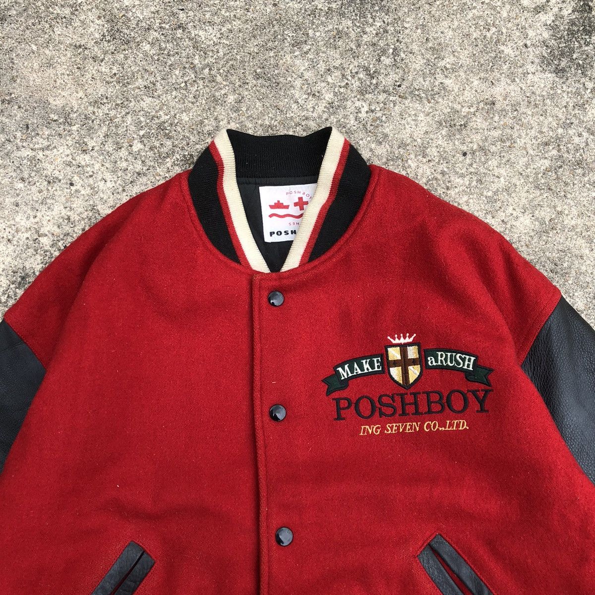 Japanese Brand 🔥Grailed🔥🇯🇵Posh Boy Sleeves Leather Wool Heavy Varsity Jacket Size US XL / EU 56 / 4 - 2 Thumbnail