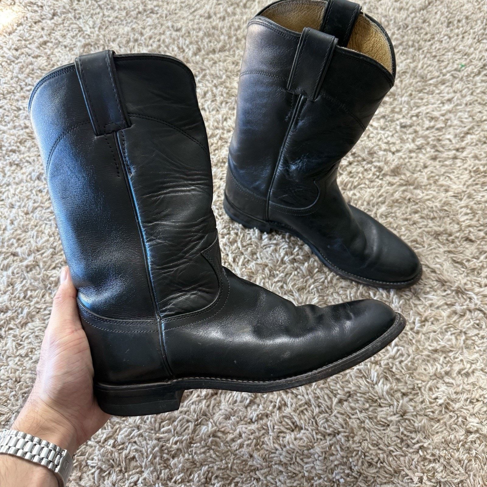 Justin Boots Justin Black Classic Roper Cowboy Boot L3703 Ladies Size 6 B Size US 6 / IT 36 - 9 Thumbnail