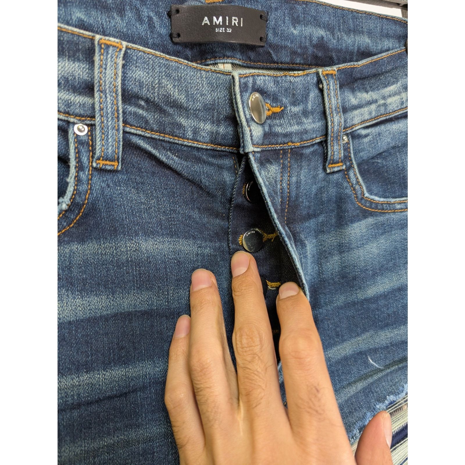 Amiri o1rshd1 Plaid Thrasher Denim Jeans in Deep Classic Blue Size US 36 / EU 52 - 6 Thumbnail