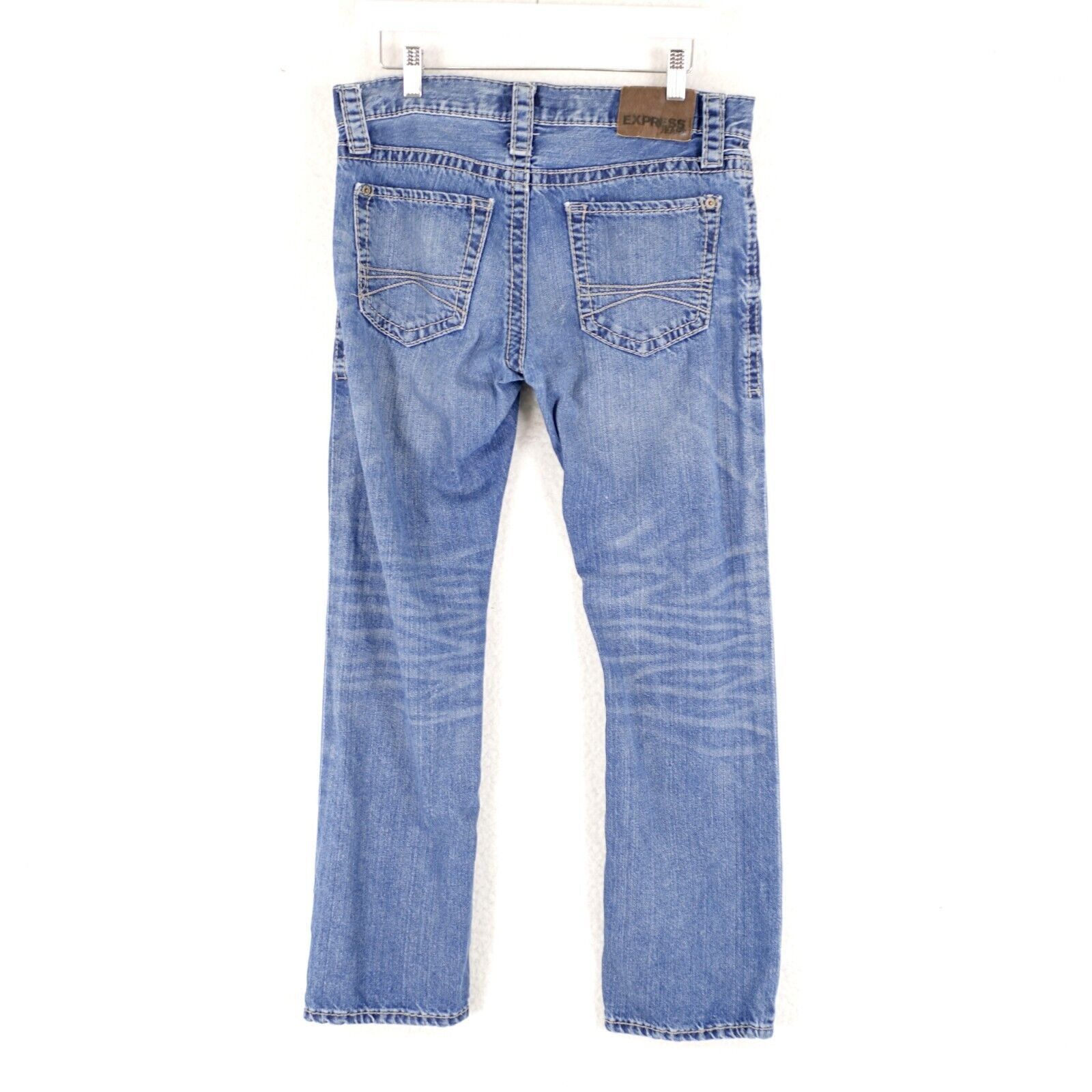 Express Express Rocco Slim Fit Boot Cut Blue Stone Wash Whisker Blue Size US 32 / EU 48 - 7 Thumbnail
