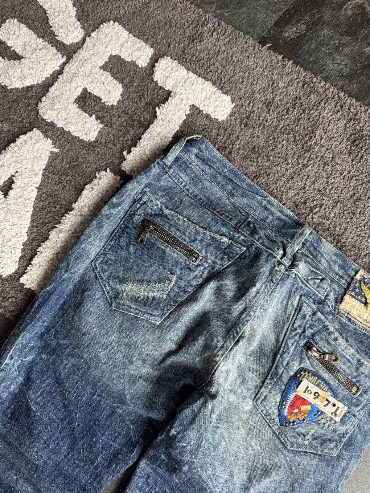 Robins Jeans Robin’s Jean Moto Denim Y2K Avant-garde Blue Jeans L Size US 31 - 6 Thumbnail