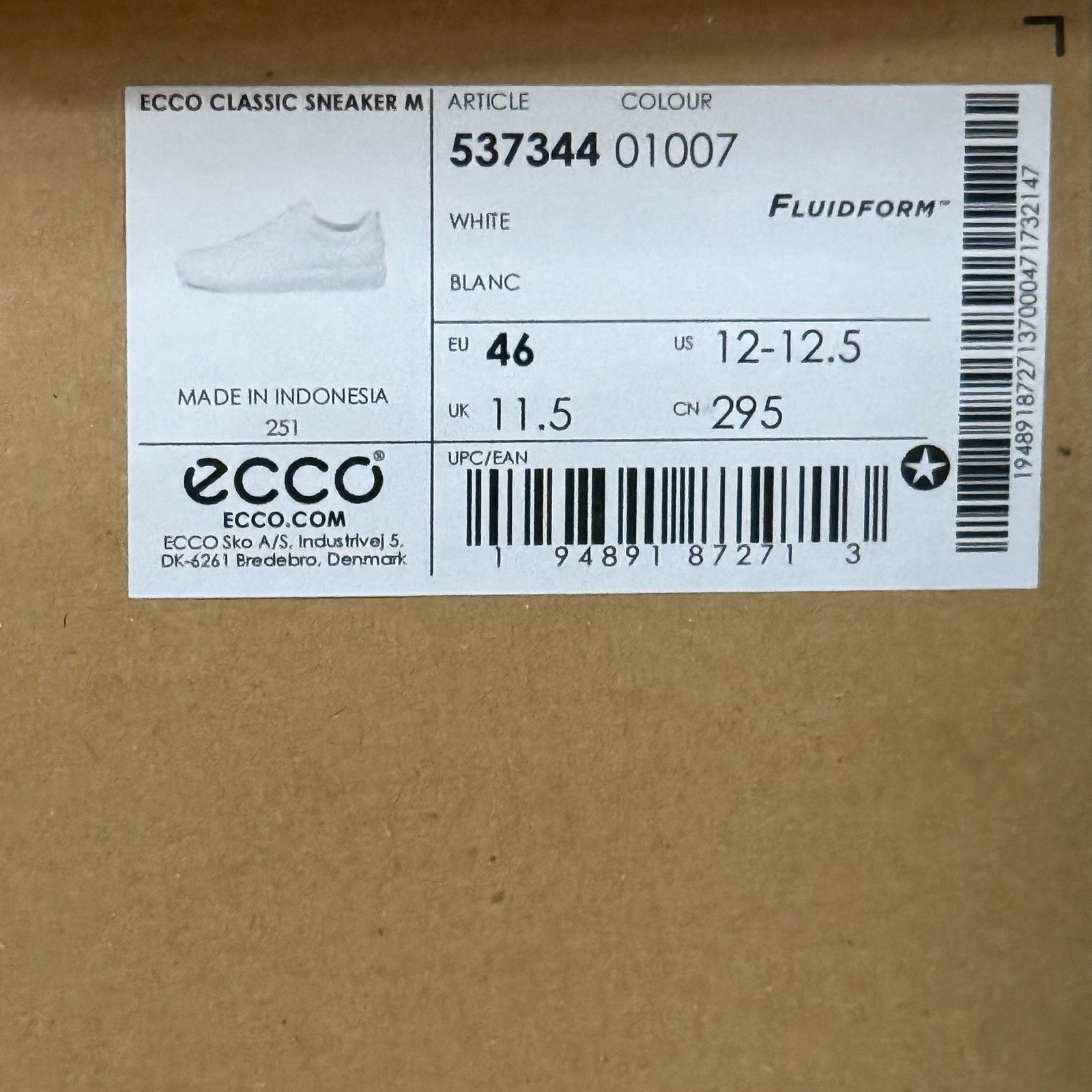 Ecco ECCO MEN'S 46 CLASSIC SNEAKER TRIPLE WHITE CASUAL STYLE Size US 12 / EU 45 - 7 Thumbnail