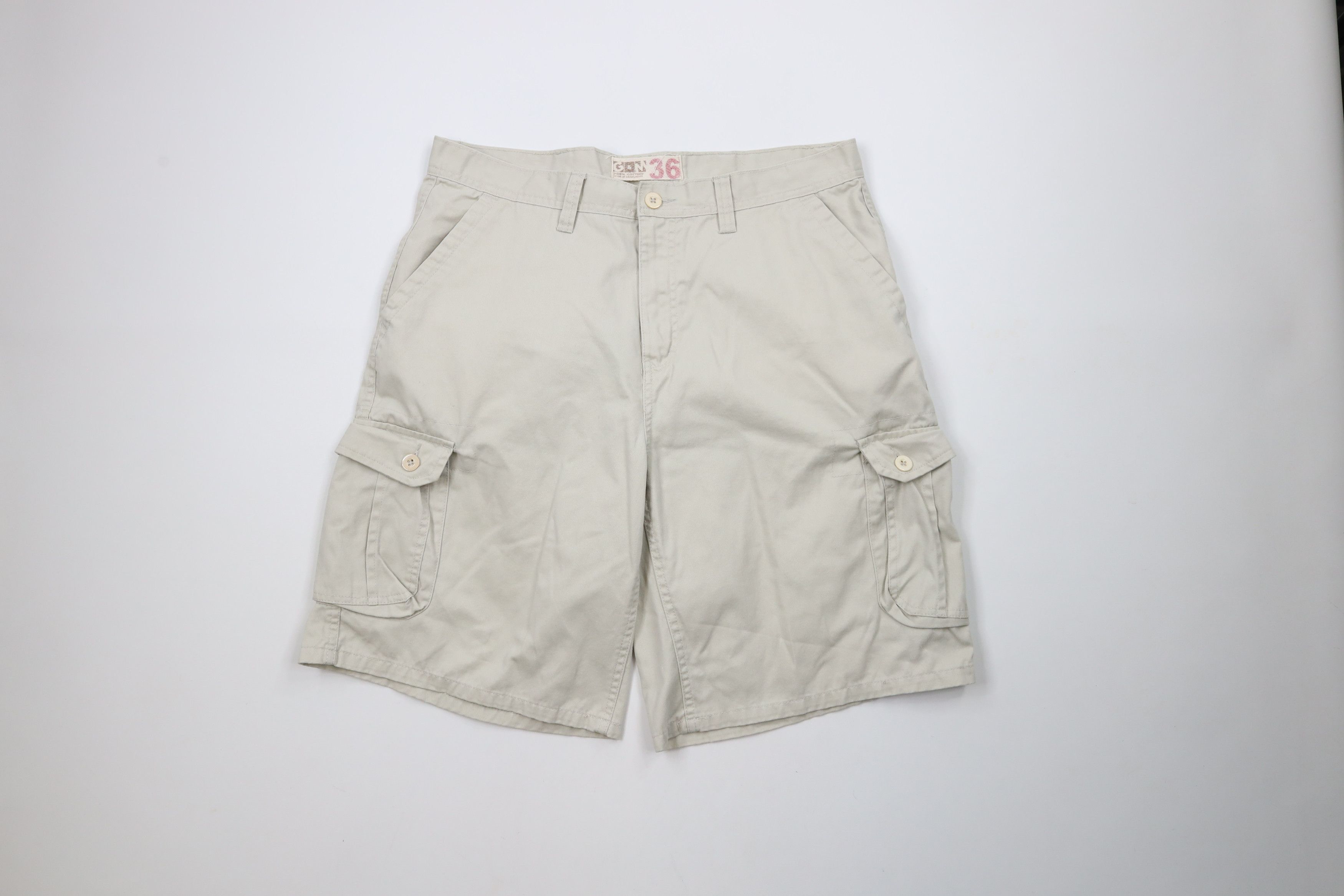 Vintage Vintage 90s Streetwear Baggy Fit Cargo Shorts Beige Cotton Size US 36 / EU 52 - 1 Thumbnail