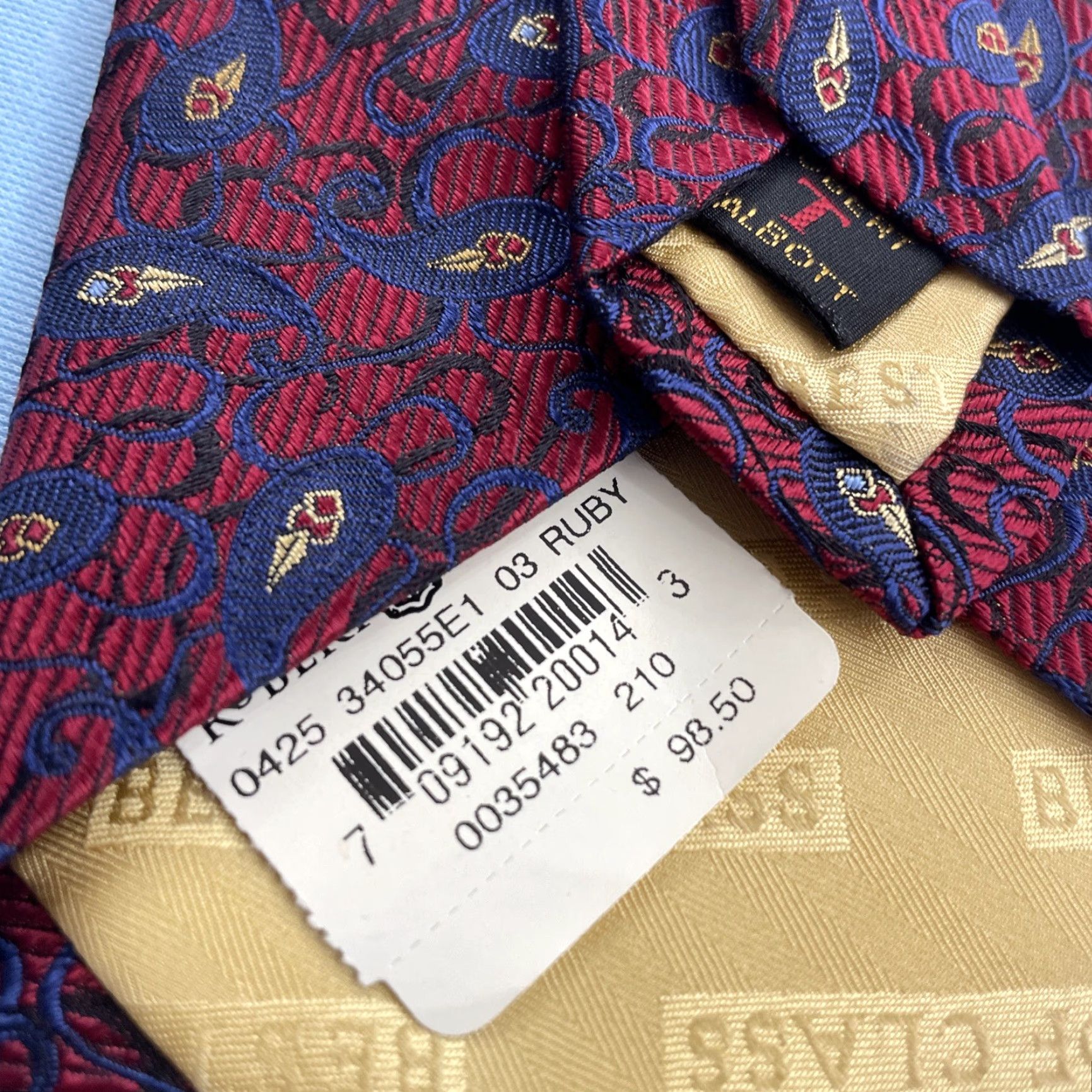 Robert Talbott VINTAGE Robert Talbott Tie Mens 100% Silk Paisley X-Long 4x65 Ruby Red Navy Blue Thick Woven Jacquard Classic Executive Statement Deadstock NWT 9 Size ONE SIZE - 5 Thumbnail