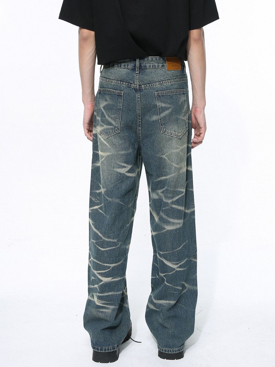 Japanese Brand Men's American Retro Tie-Dye Straight Leg Loose Washed Jeans Size US 32 / EU 48 - 4 Thumbnail
