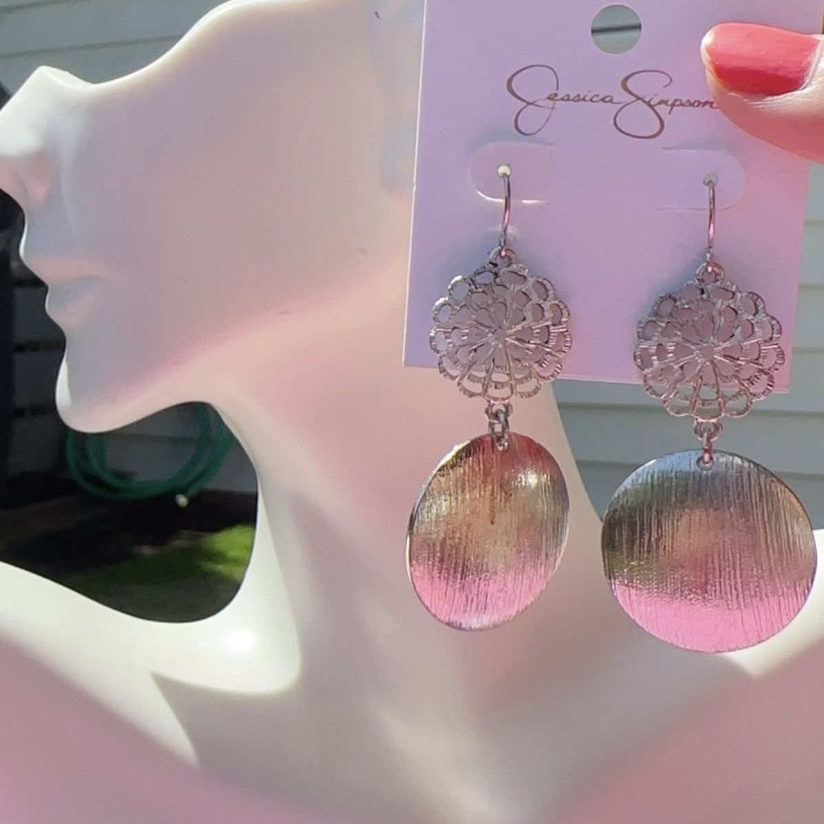 Jessica Simpson Jessica Simpson Earrings silver tone round flower drops Size ONE SIZE - 1 Thumbnail