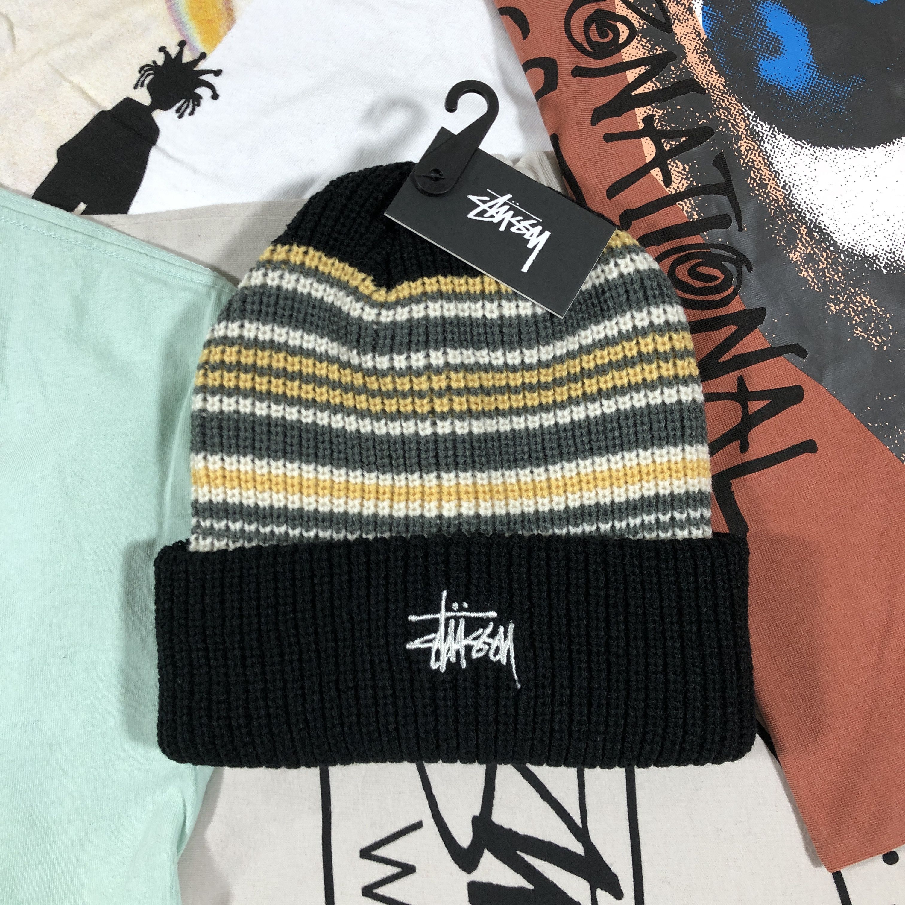 Stussy STUSSY STRIPED CUFF BEANIE HAT • BLACK Size ONE SIZE - 1 Thumbnail