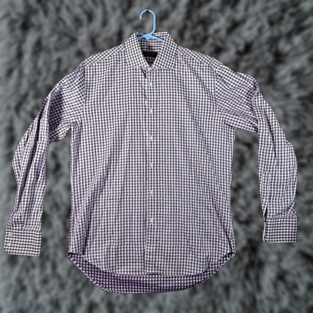 Zara Zara Man Button Up Dress Shirt L Purple Gingham Check Cotton Button-Up Preppy Classic Business Casual Mens Regular 16 Neck Size 16 Size US L / EU 52-54 / 3 - 1 Thumbnail