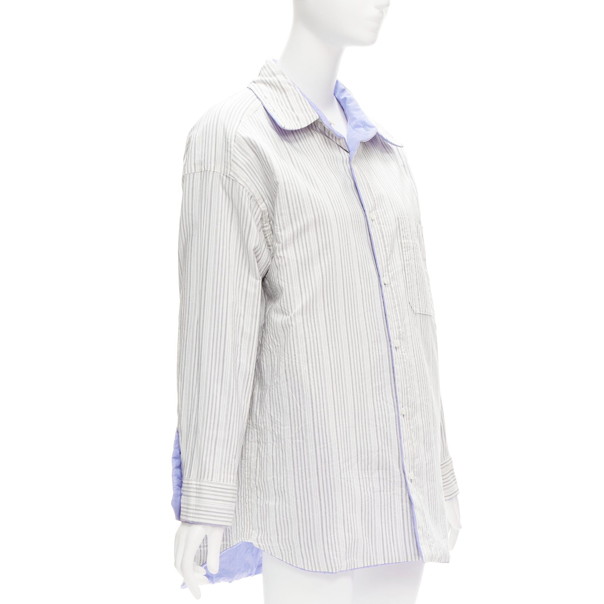 image of Acne Studios Reversible Blue Grey Pinstripes Padded Oversized Shirt Fr34 Xs, Women's