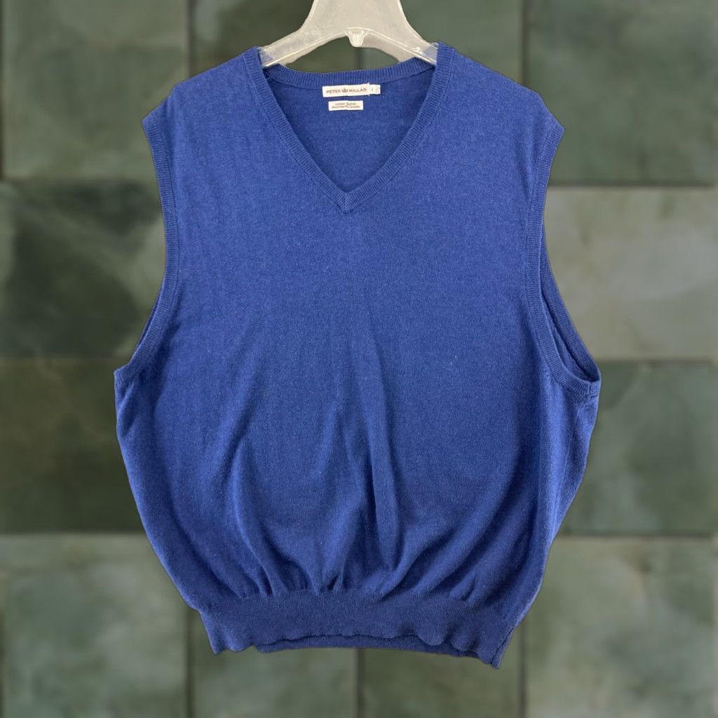 Peter Millar Peter Millar Vest Men's Large Blue Masters Luxury Blend Sweater Cotton Cashmere Size US L / EU 52-54 / 3 - 1 Thumbnail