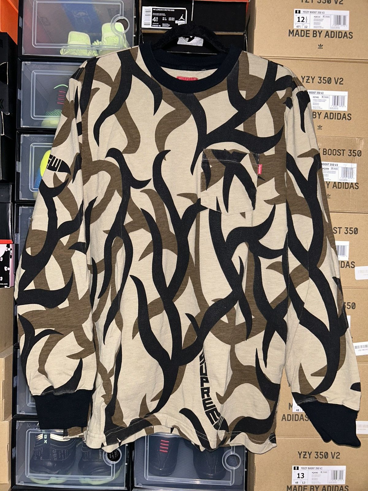 Supreme Supreme L/S Pocket Tee Tan Tribal Camo FW19 size Large NEW 