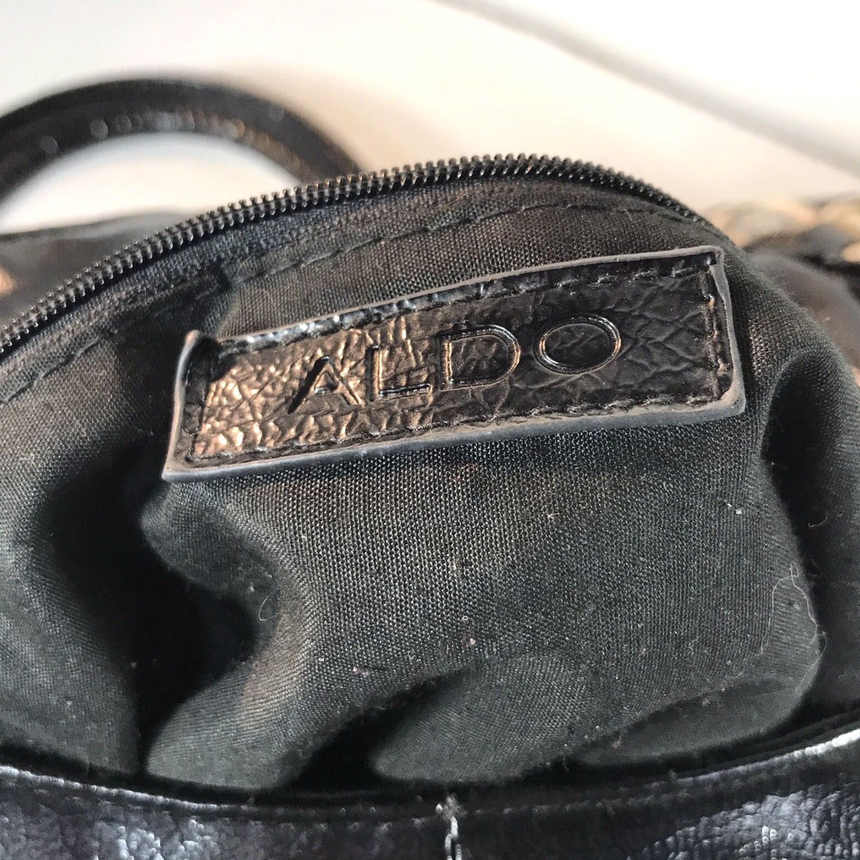 Aldo Aldo Women's Large Faux Leather Satchel Bag Croc Embossed Basket Weave, Black/Beige, Business Casual Travel Size ONE SIZE - 6 Thumbnail