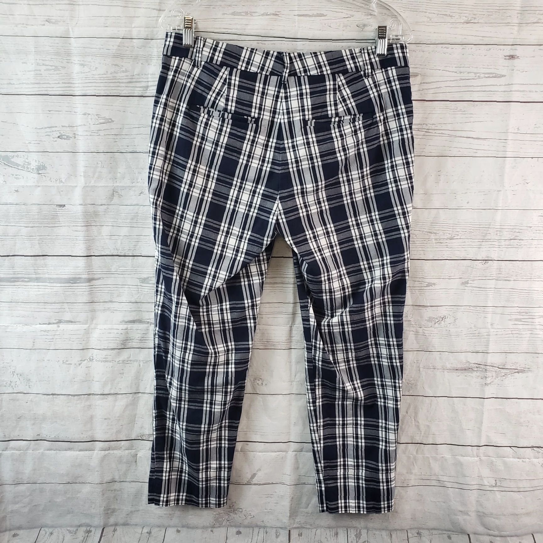 Ann Taylor Ann Taylor Womens Cropped Pants Sz 6 Blue White Plaid Mid Rise Cotton Blend Size 28" / US 6 / IT 42 - 3 Thumbnail