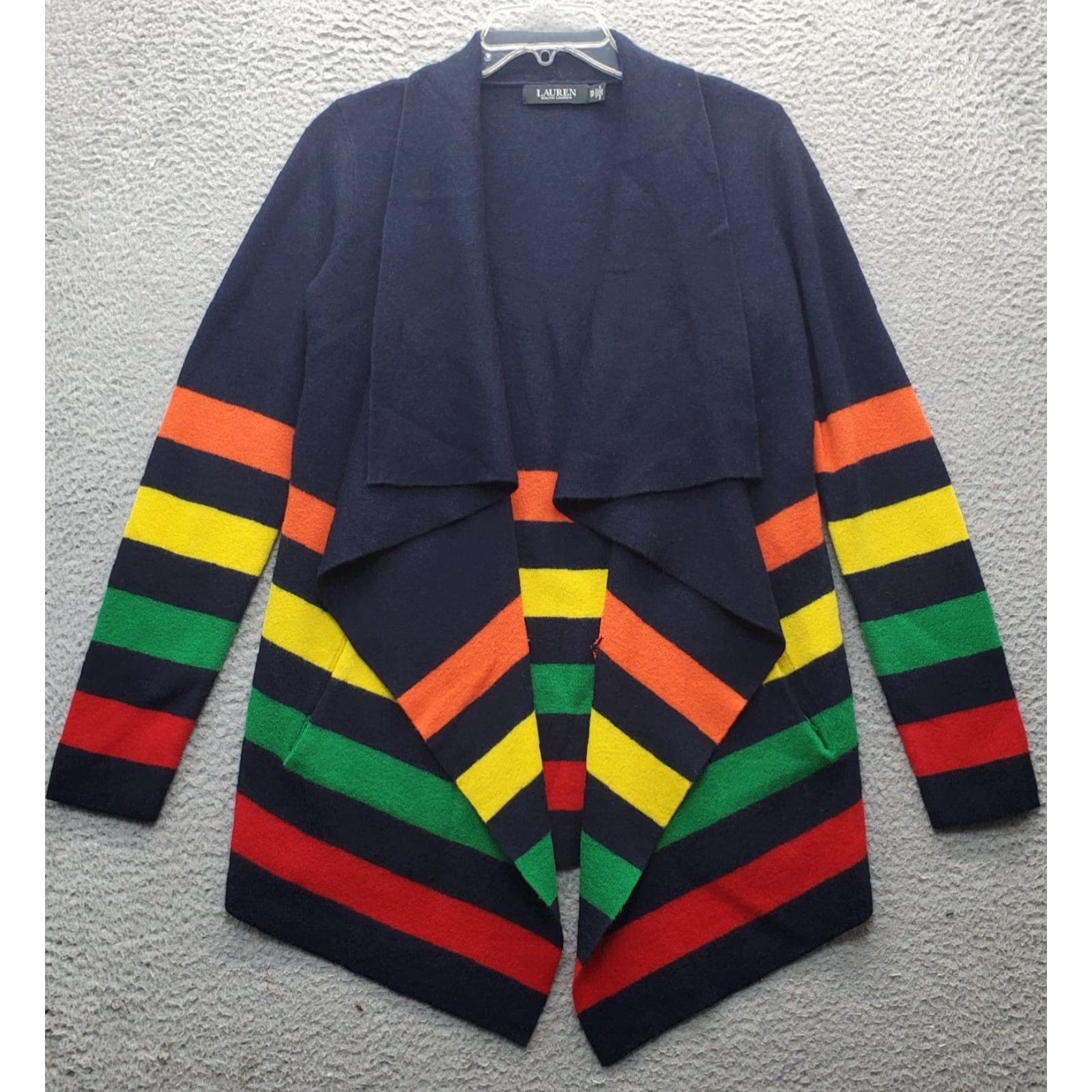 Ralph Lauren Lauren Ralph Lauren Cardigan Womens XS Multi Striped Wool Oversized Open Drape Size XS / US 0-2 / IT 36-38 - 2 Thumbnail