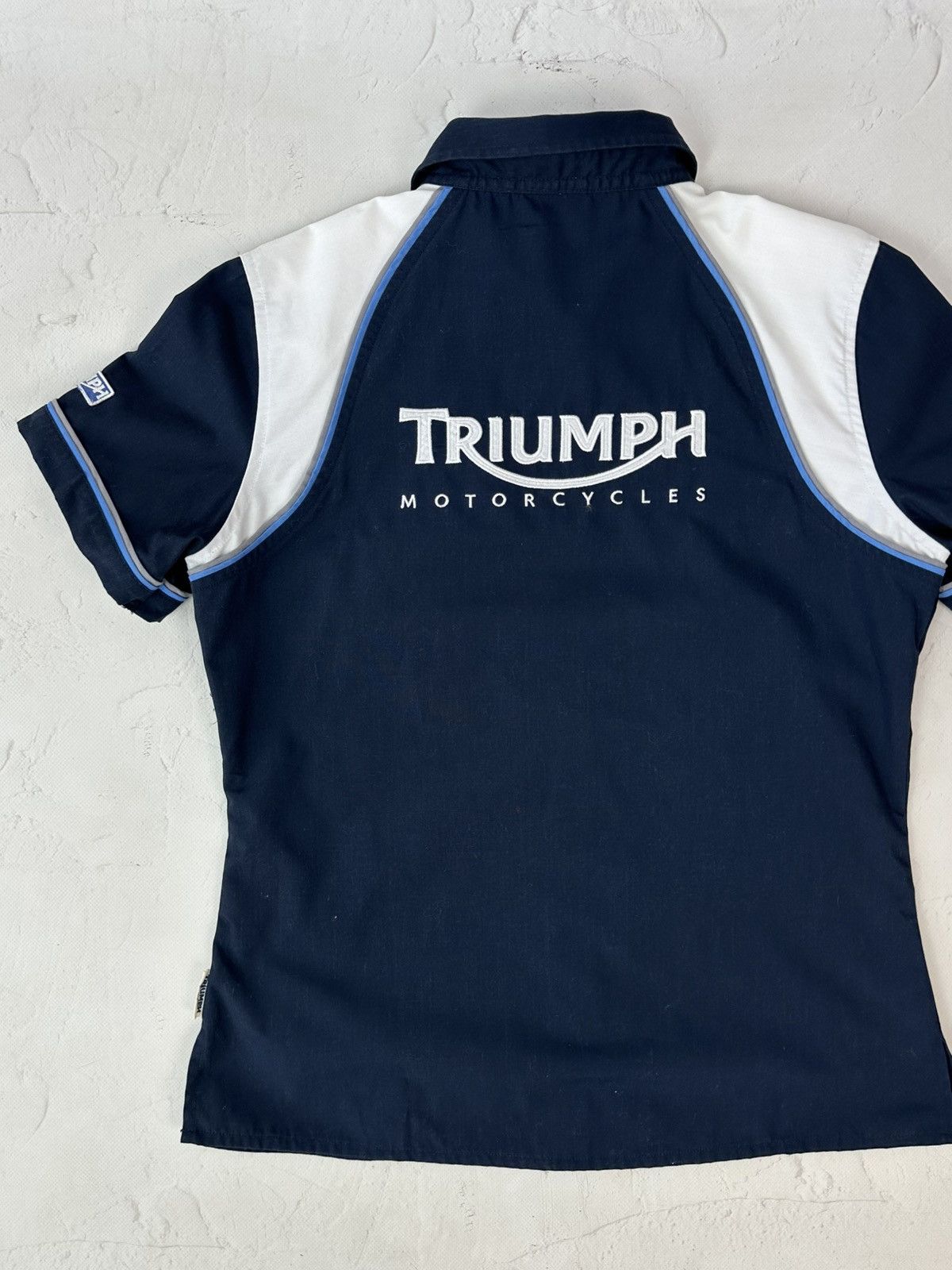 Vintage Vintage Triumph Motorcycle Navy Shirt Size S / US 4 / IT 40 - 7 Thumbnail