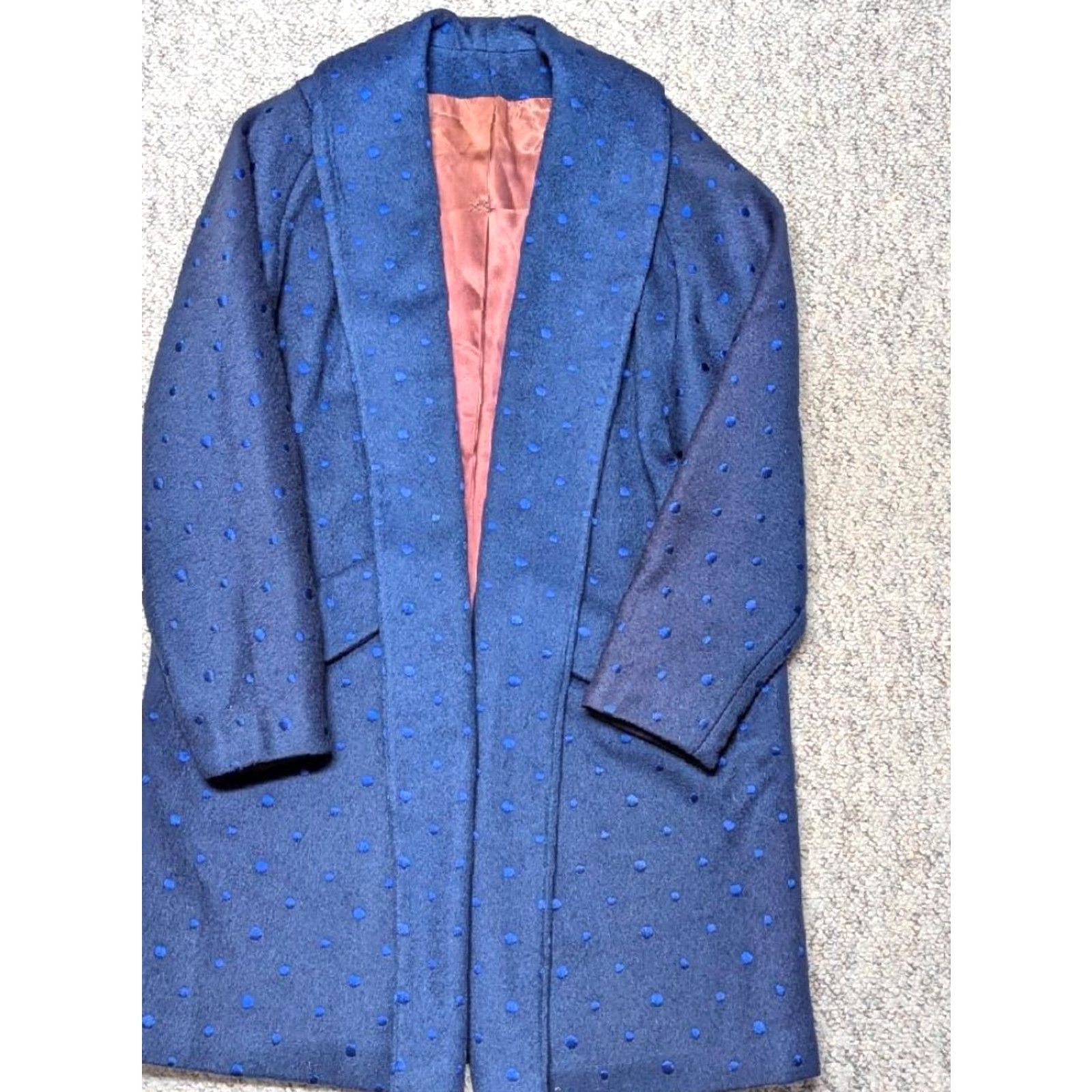 Vintage VINTAGE POLKA DOT MOHAIR BLUE WOOL SHAWL COAT Overcoat WOMEN M Size ONE SIZE - 2 Thumbnail