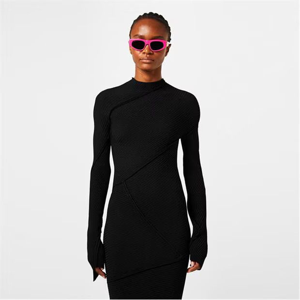 Balenciaga o1g2r1mq0924 Spiral Ribbed Maxi Dress in Black Size L / US 10 / IT 46 - 4 Thumbnail