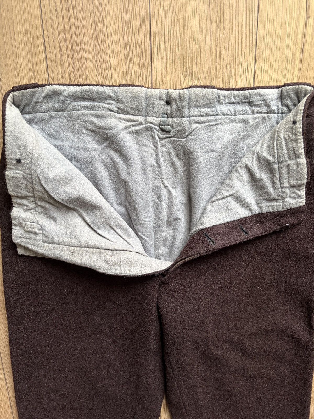 Vintage 40-50's Heavy Brown Wool Cotton Lined European Work Pants Size US 36 / EU 52 - 11 Thumbnail