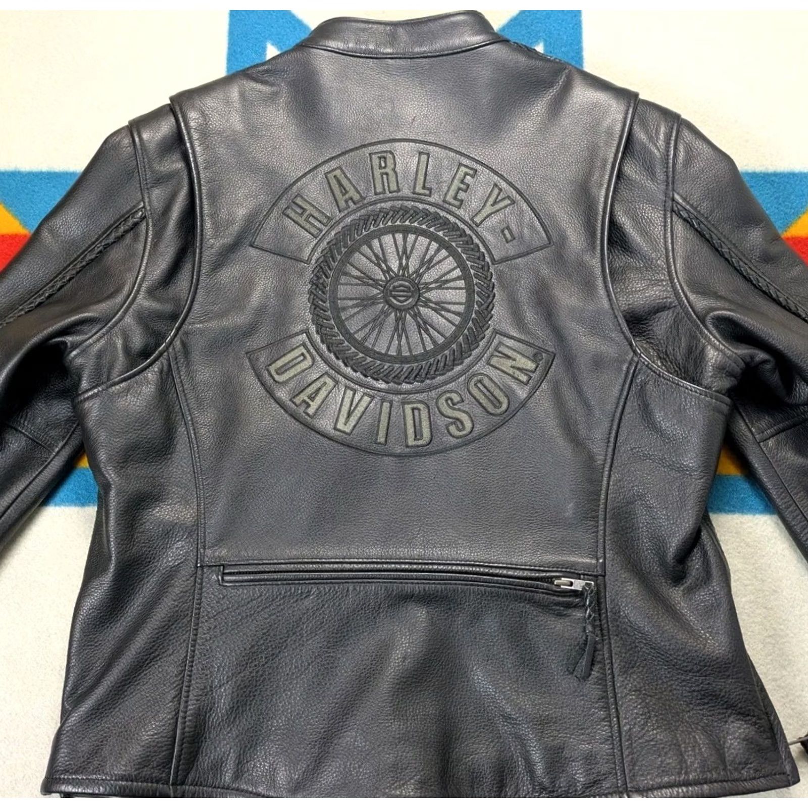 Harley Davidson Harley Davidson Women's XL Black Motorcycle Jacket Leather Willie G Wheel Casual Travel Full Zip Lined Zipped Pockets Size XL / US 12-14 / IT 48-50 - 3 Thumbnail