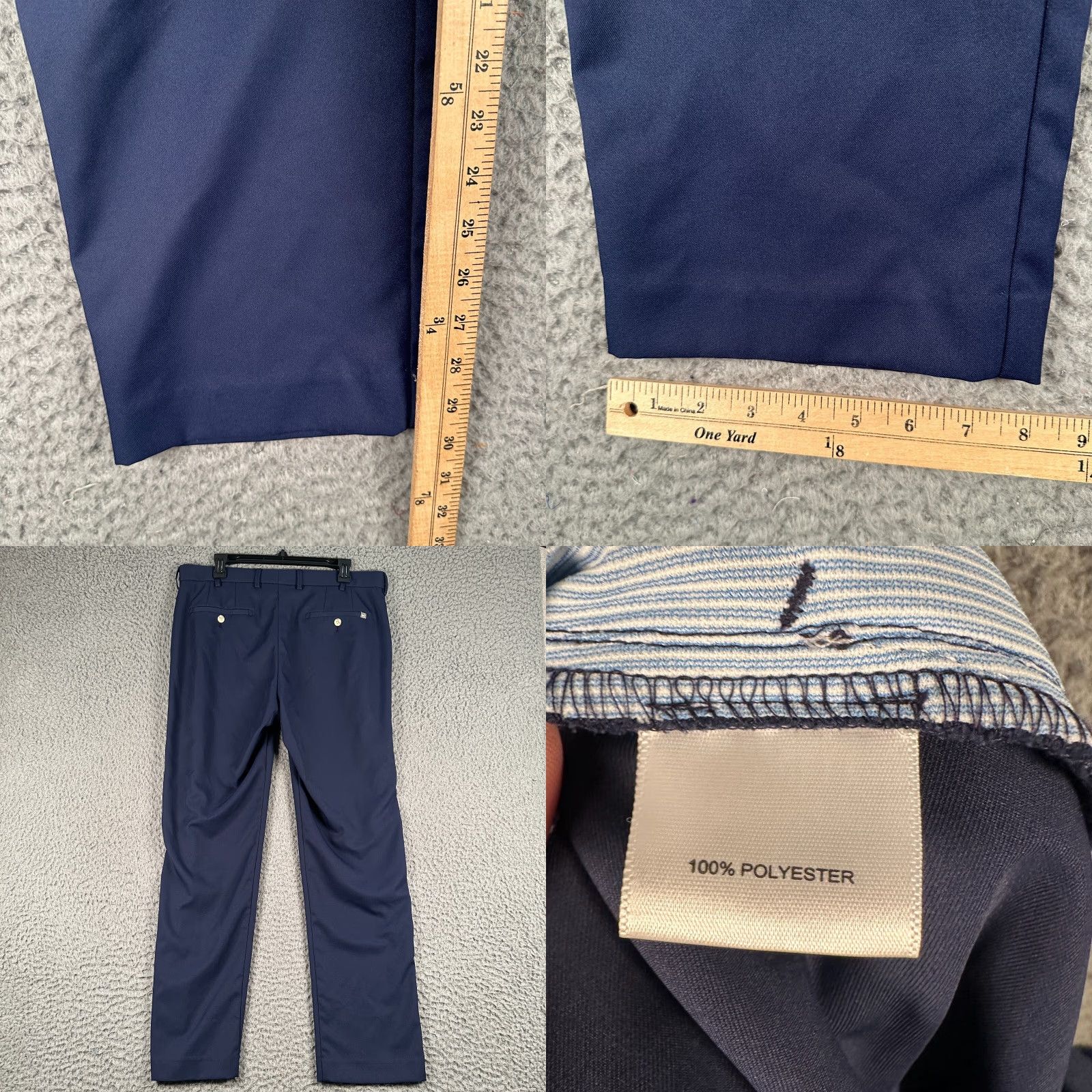 Peter Millar Peter Millar Durham Performance Golf Pants Mens 35x32 Navy Blue Chino Straight Regular Front Flat Pocket Pockets Size US 35 - 8 Thumbnail