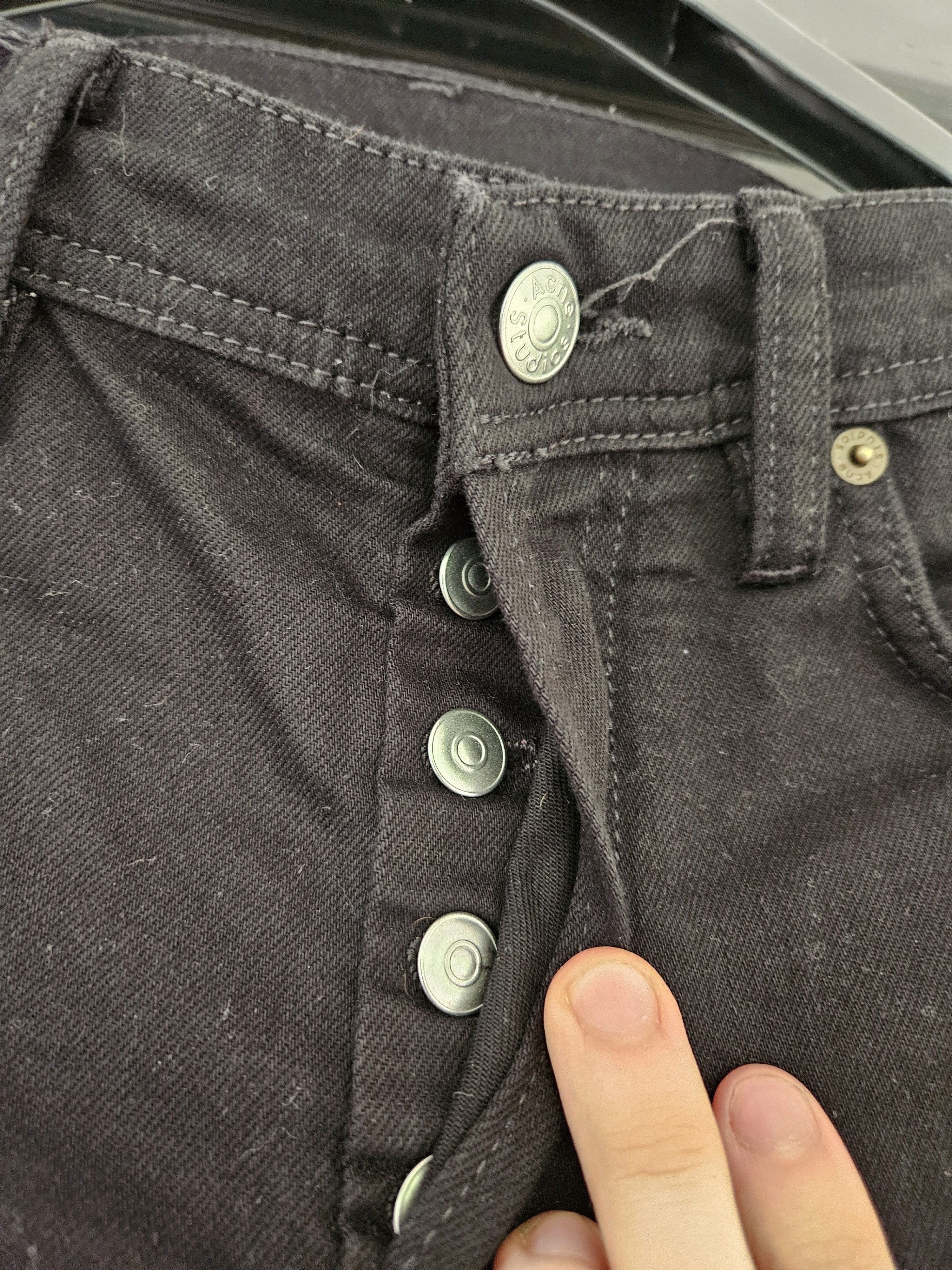 Acne Studios River Stay Black Leather Back Patch Denim Jeans Size US 31 - 8 Thumbnail