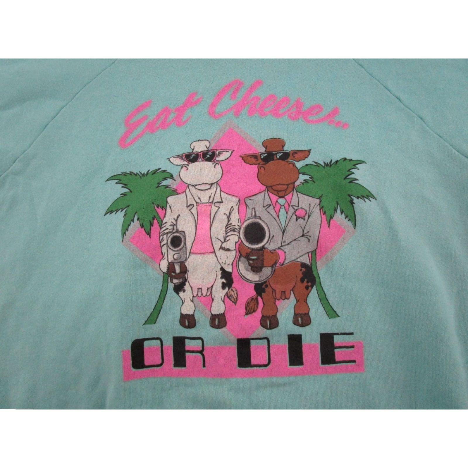 Fruit Of The Loom VINTAGE Eat Cheese or Die Miami Vice Raglan Sleeve Sweatshirt SZ XL Read Size US XL / EU 56 / 4 - 2 Thumbnail