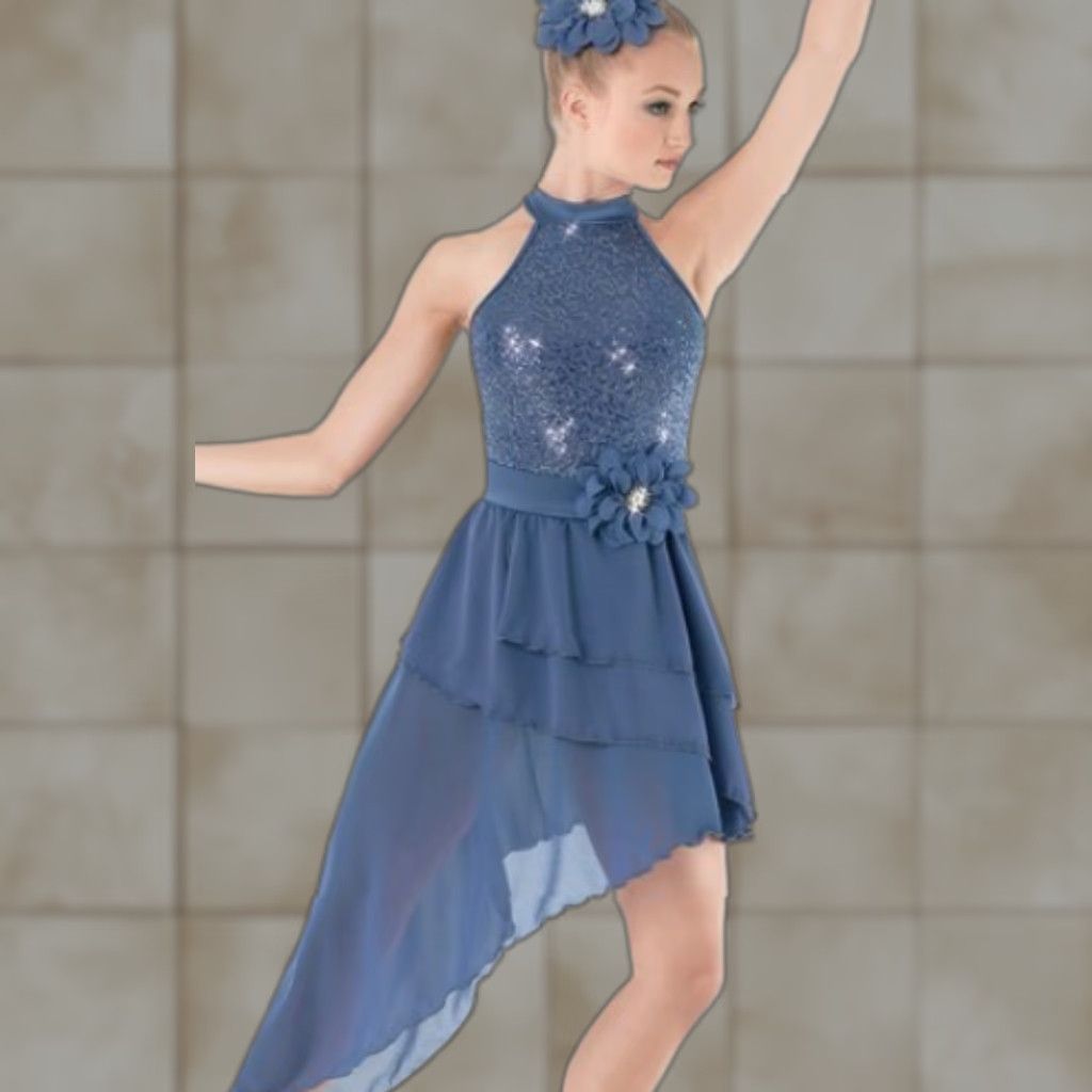 Dance Costume Large Child Blue Weissman 8568 Lyrical Ballet Sequin Floral