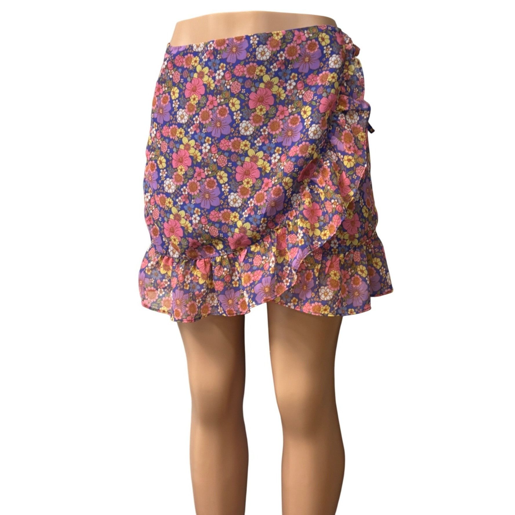 Topshop Topshop Floral Wrap Mini Skirt With Ruffle Hem, Purple/Multi Size 28" / US 6 / IT 42 - 1 Thumbnail